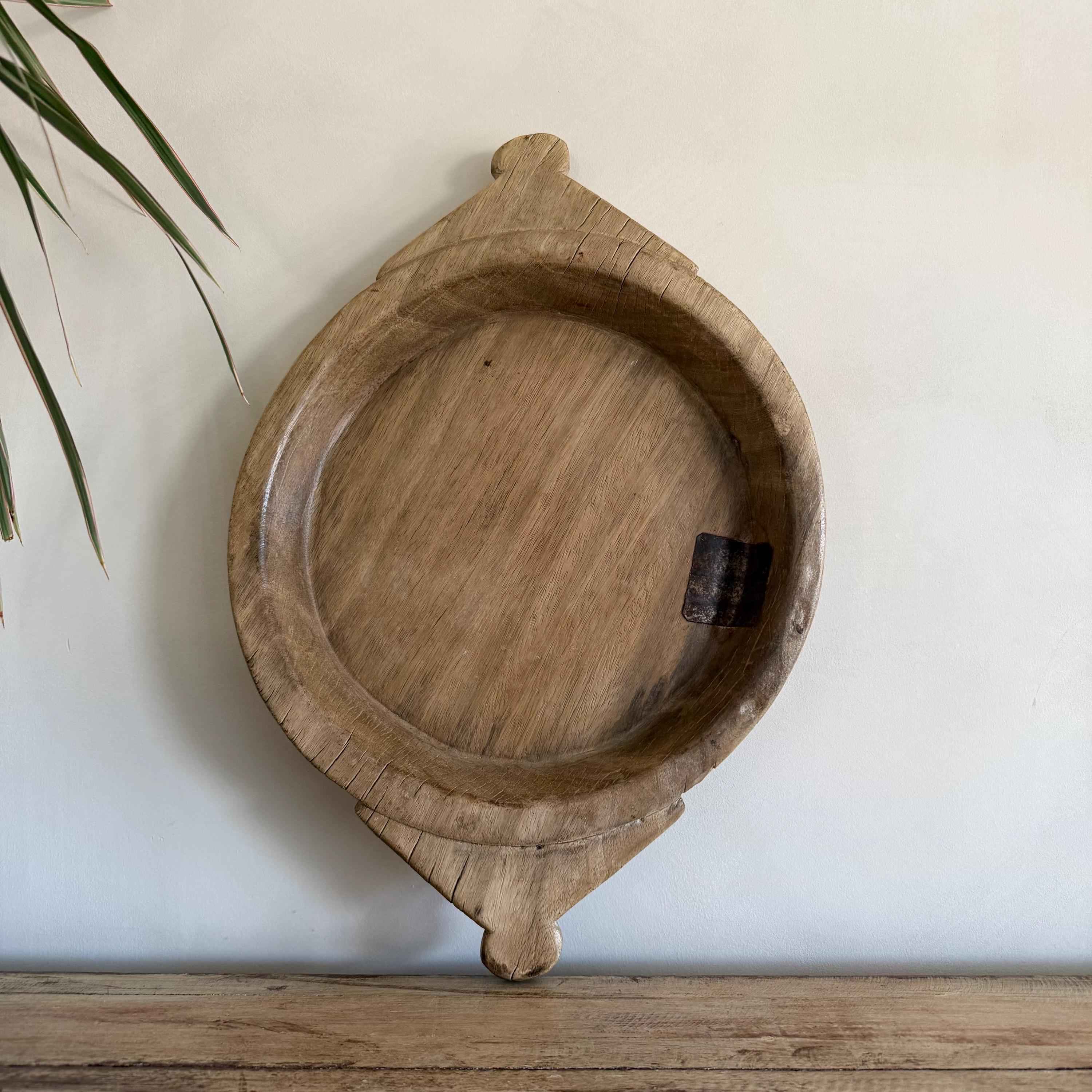 Vintage Teak Wood Dough Bowl | Rustic Parat Tray 19"