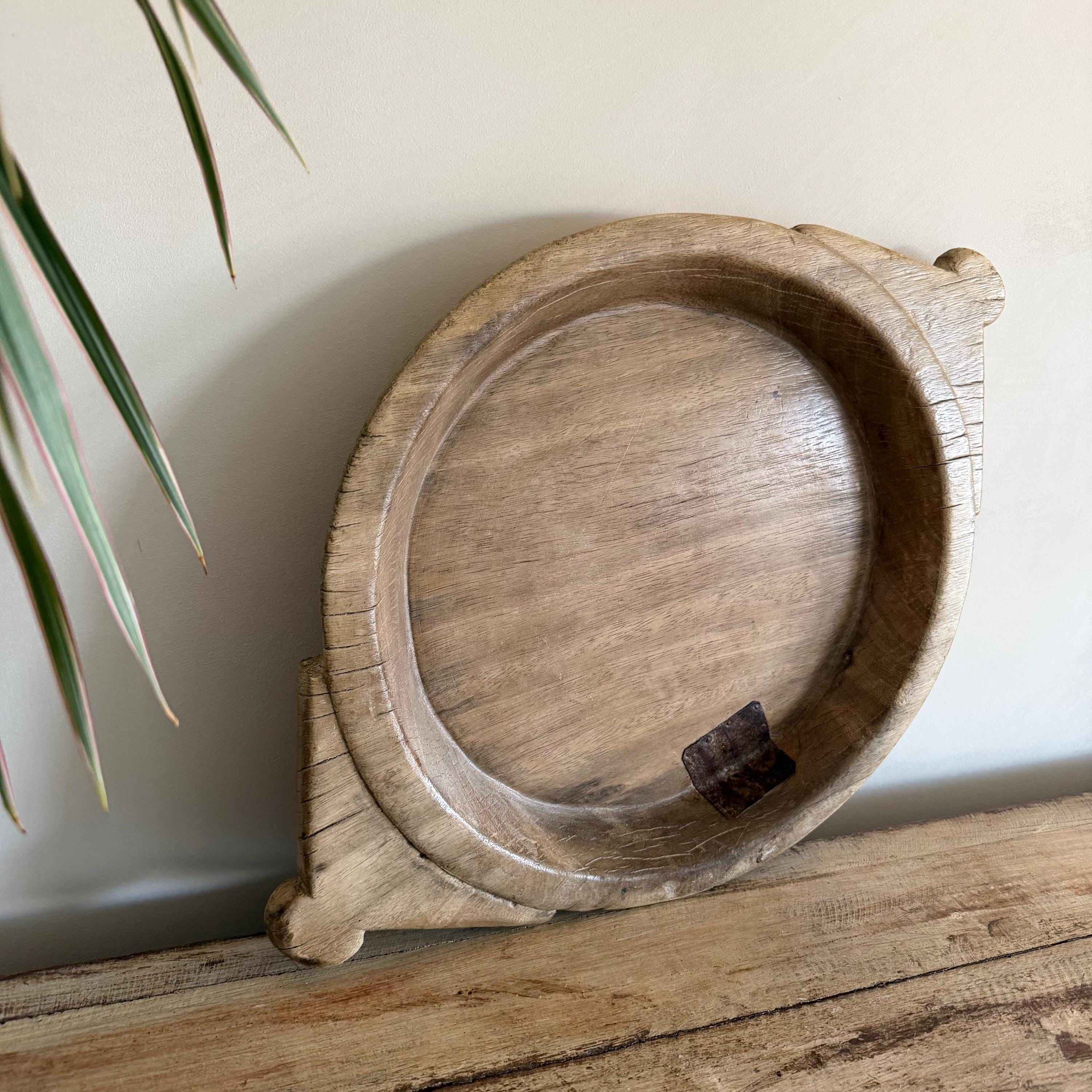 Vintage Teak Wood Dough Bowl | Rustic Parat Tray 19"
