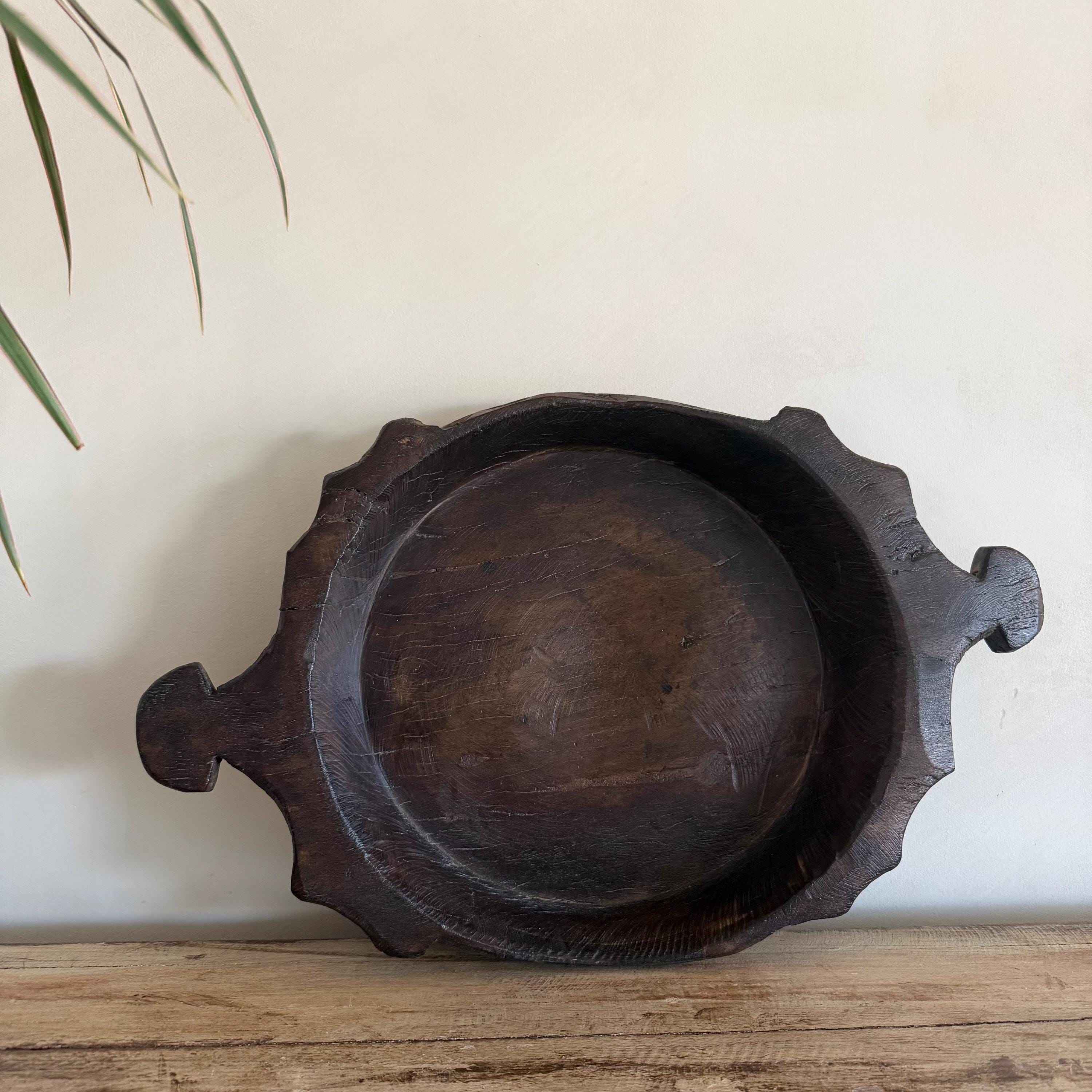 Vintage Teak Wood Dough Bowl | Rustic Parat Tray 20"