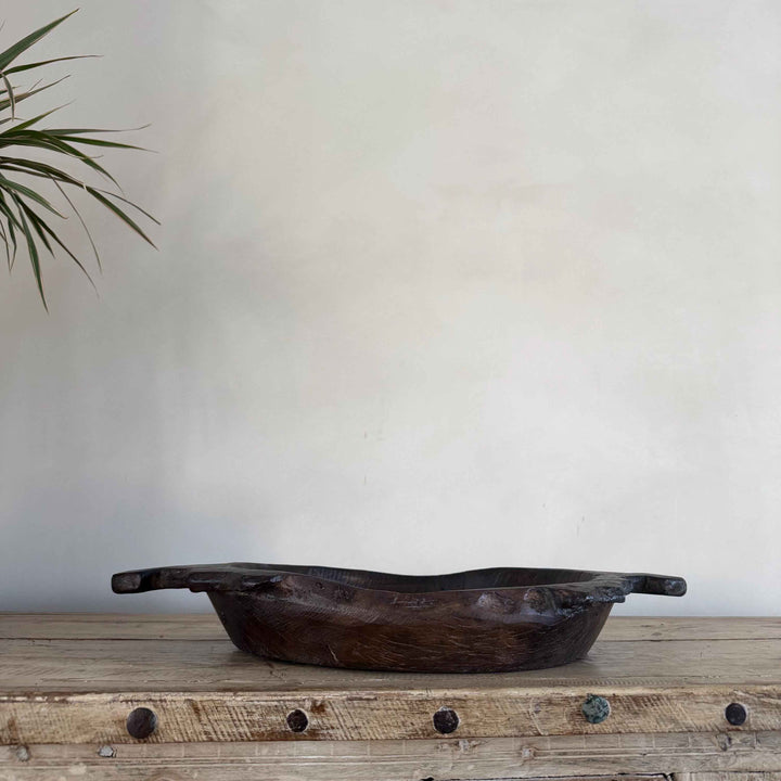 Vintage Teak Wood Dough Bowl | Rustic Parat Tray 20"