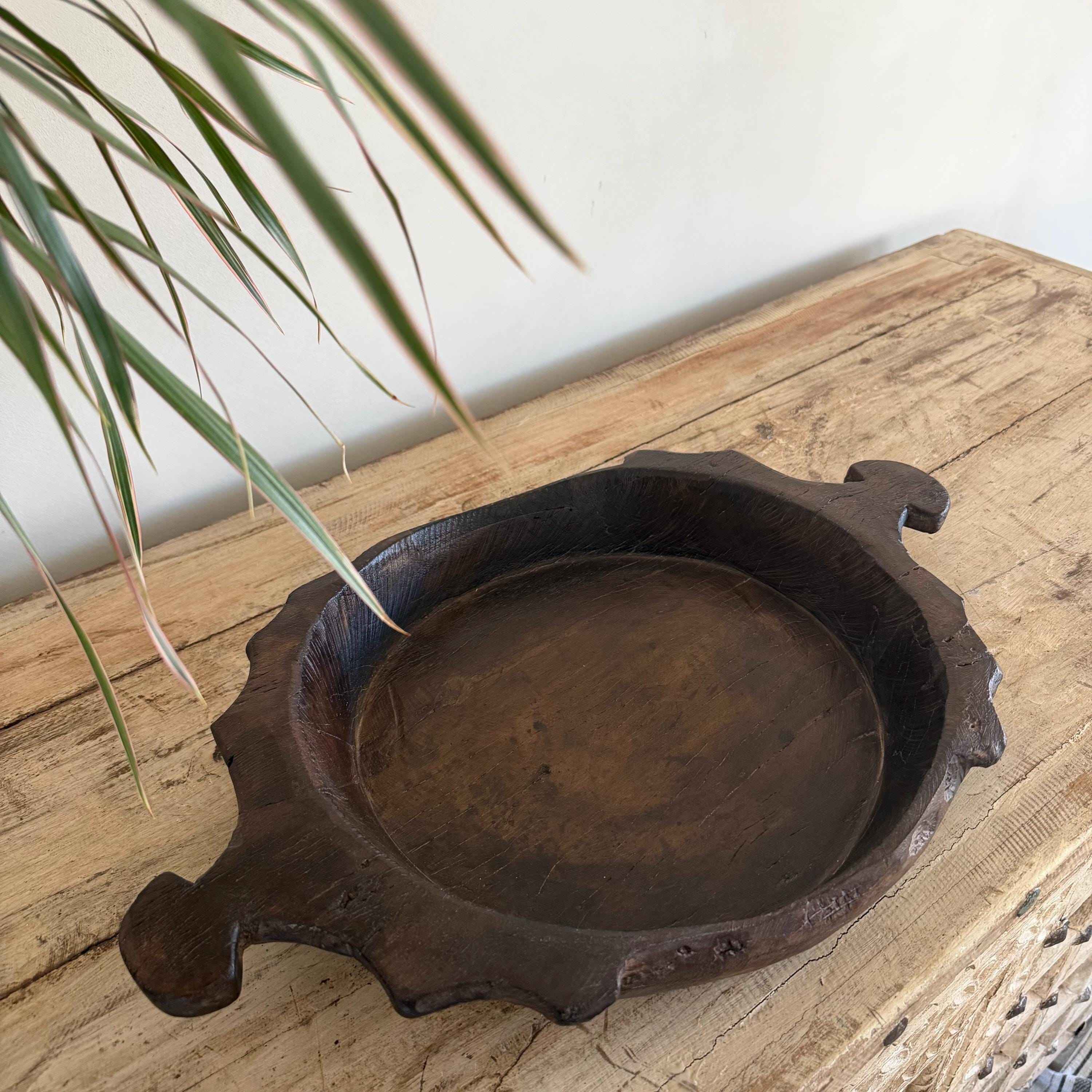 Vintage Teak Wood Dough Bowl | Rustic Parat Tray 20"