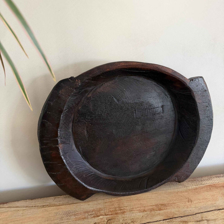 Vintage Teak Wood Dough Bowl | Rustic Parat Tray 15.7"