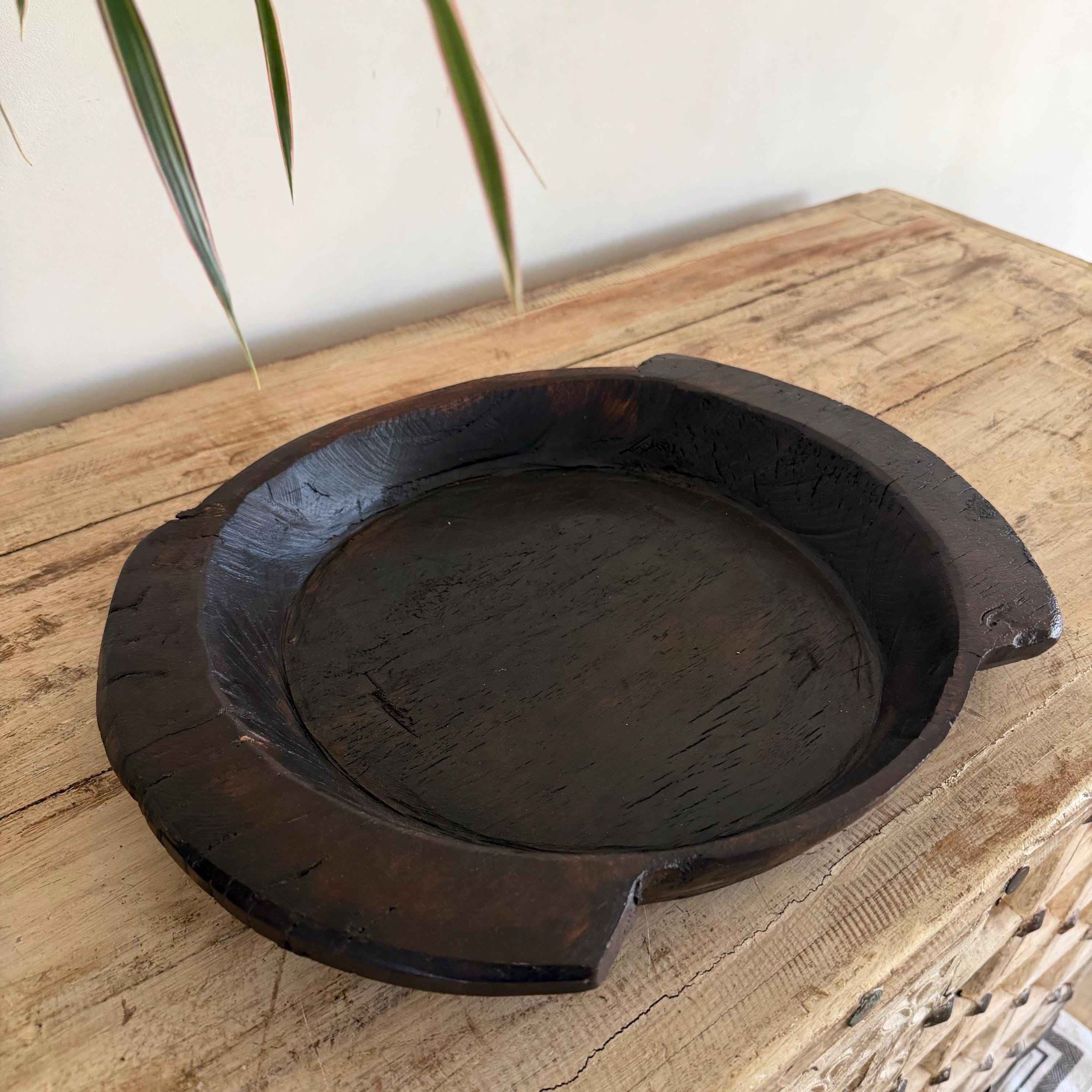 Vintage Teak Wood Dough Bowl | Rustic Parat Tray 15.7"