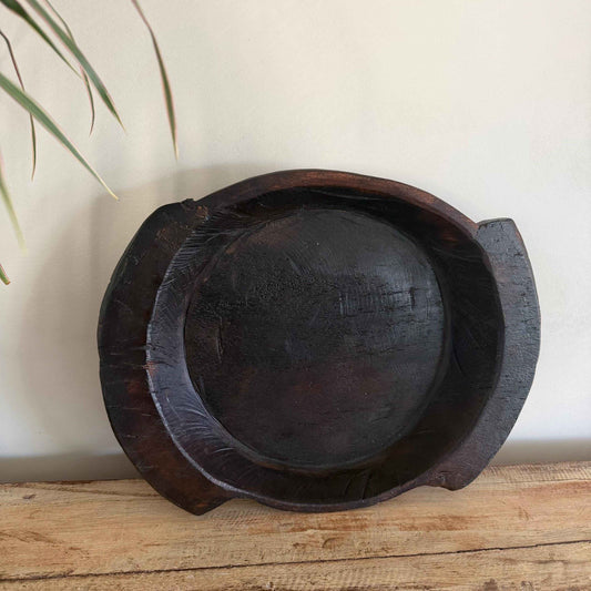 Vintage Teak Wood Dough Bowl | Rustic Parat Tray 15.7"