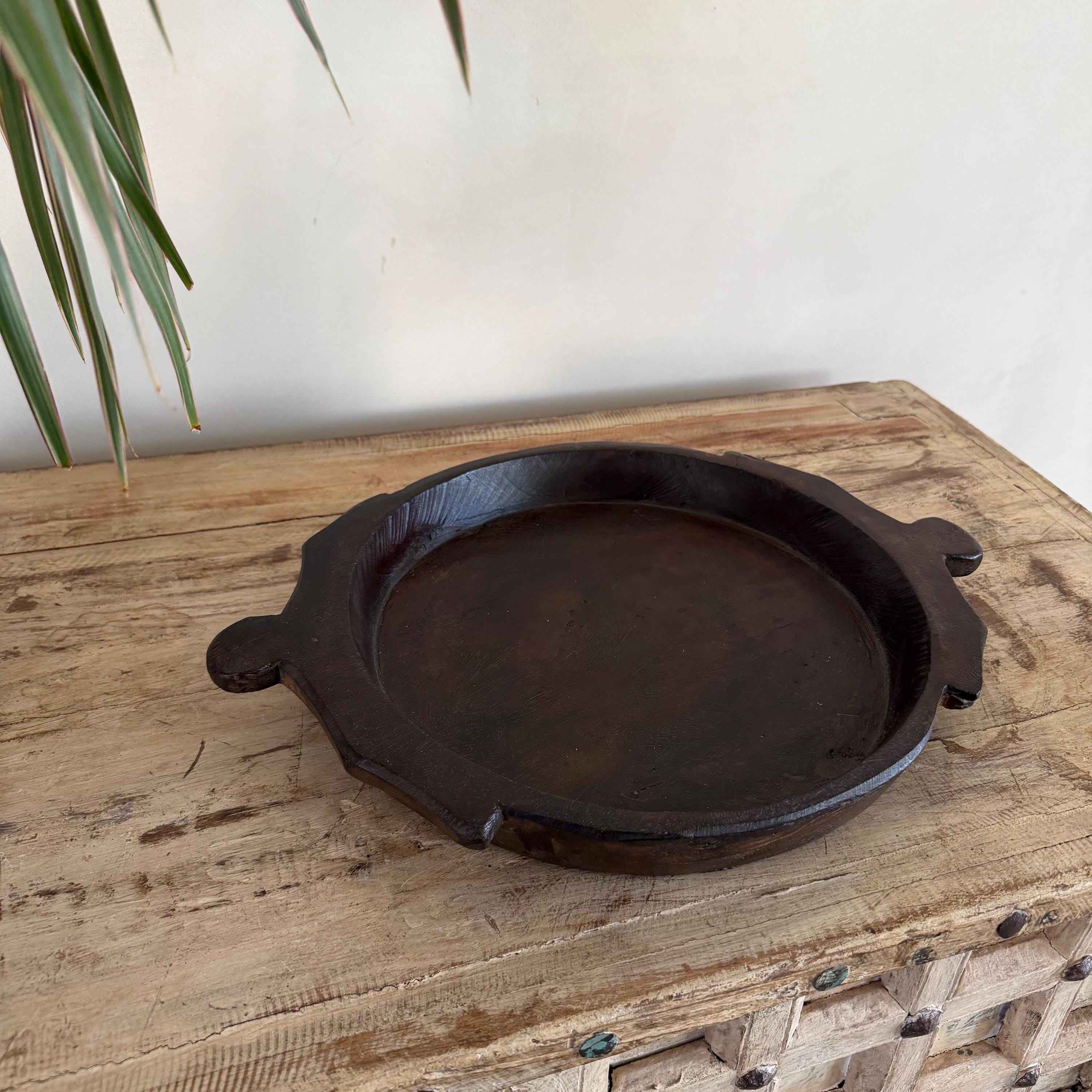 Vintage Teak Wood Dough Bowl | Rustic Parat Tray 17.5"
