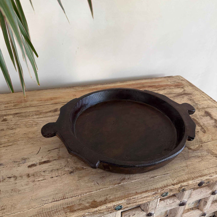 Vintage Teak Wood Dough Bowl | Rustic Parat Tray 17.5"