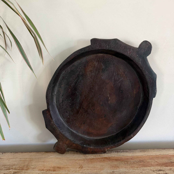Vintage Teak Wood Dough Bowl | Rustic Parat Tray 17.5"