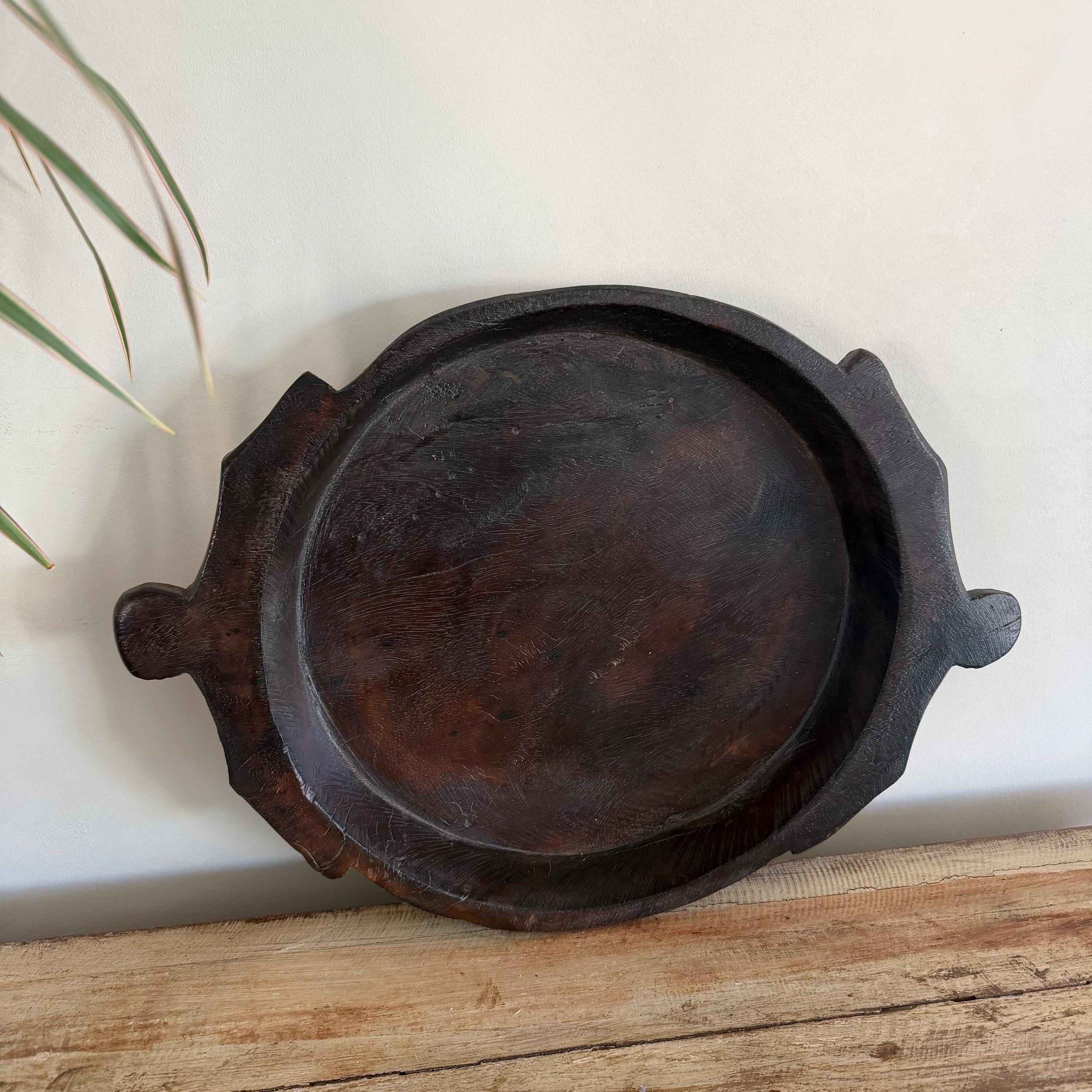 Vintage Teak Wood Dough Bowl | Rustic Parat Tray 17.5"