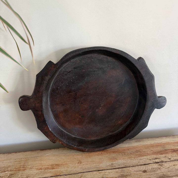 Vintage Teak Wood Dough Bowl | Rustic Parat Tray 17.5"