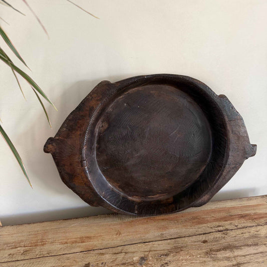 Vintage Teak Wood Dough Bowl | Rustic Parat Tray 19.5"