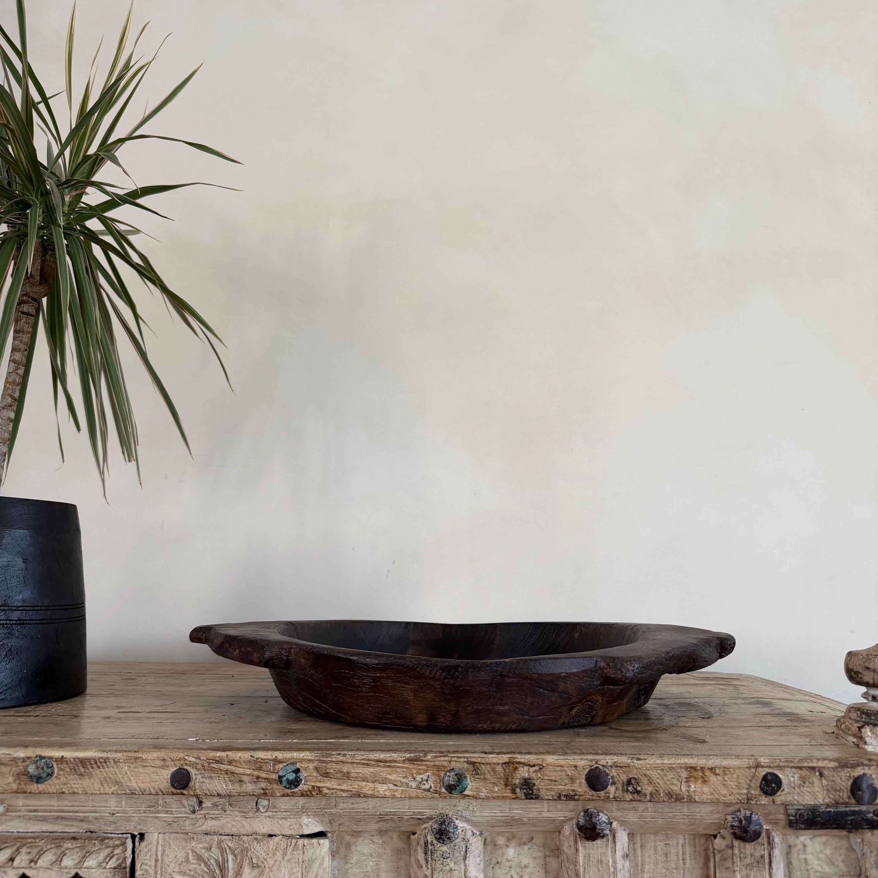 Vintage Teak Wood Dough Bowl | Rustic Parat Tray 19.5"
