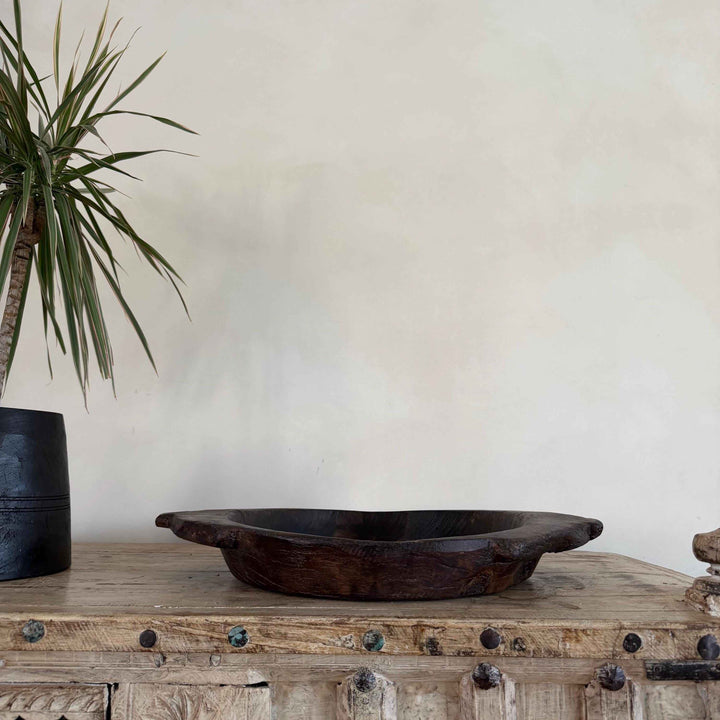 Vintage Teak Wood Dough Bowl | Rustic Parat Tray 19.5"