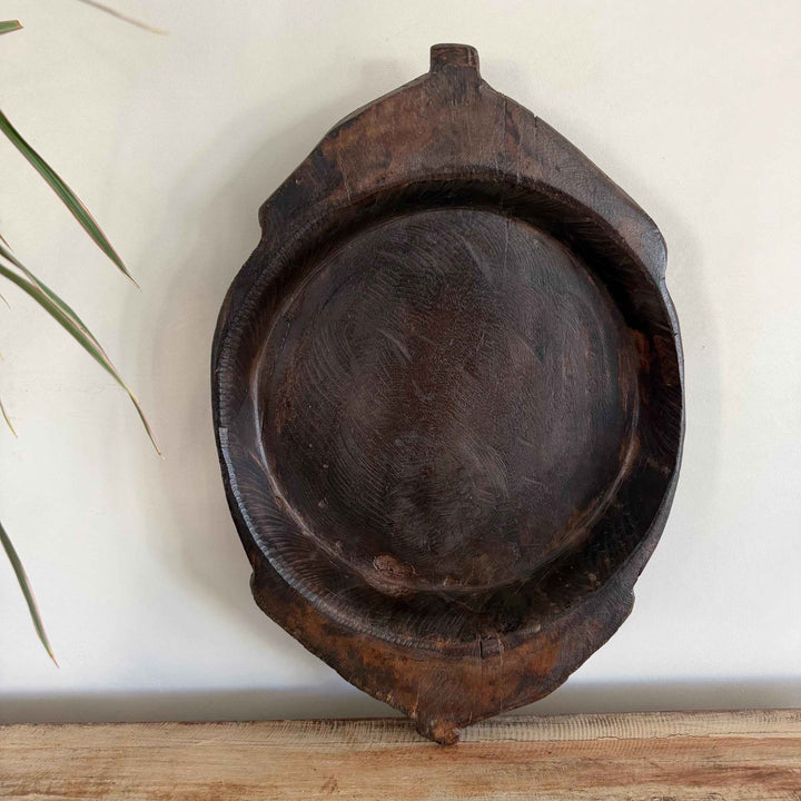 Vintage Teak Wood Dough Bowl | Rustic Parat Tray 19.5"