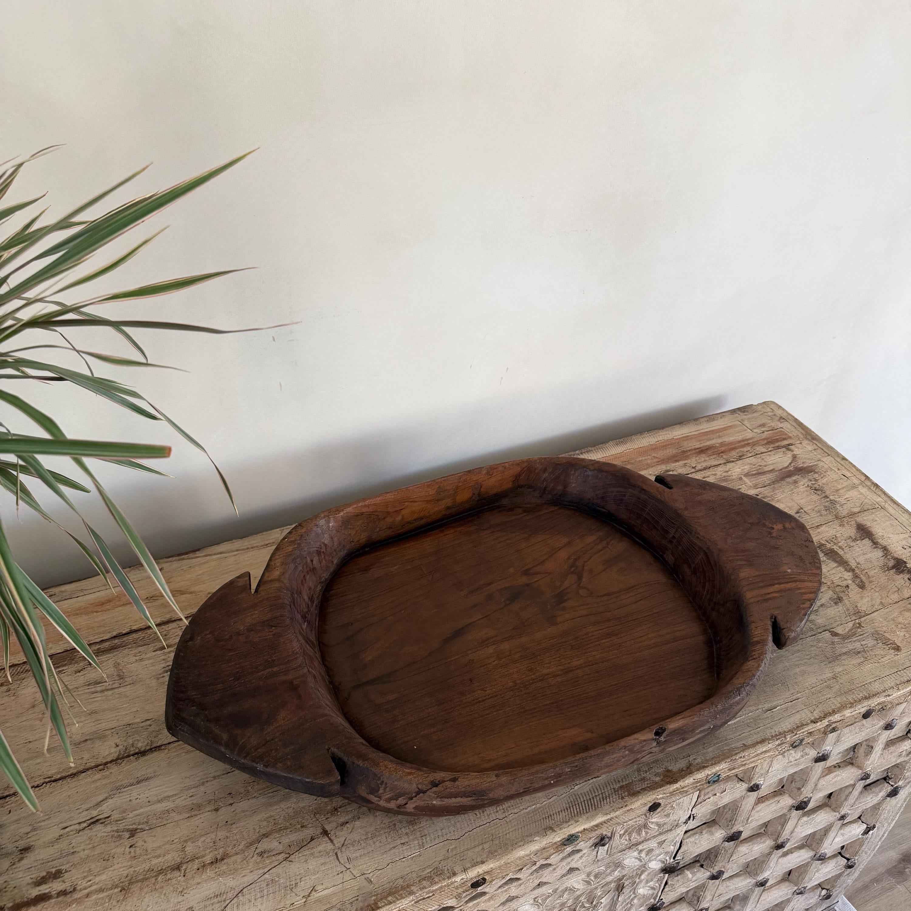 Vintage Teak Wood Dough Bowl | Rustic Parat Tray 28.5"