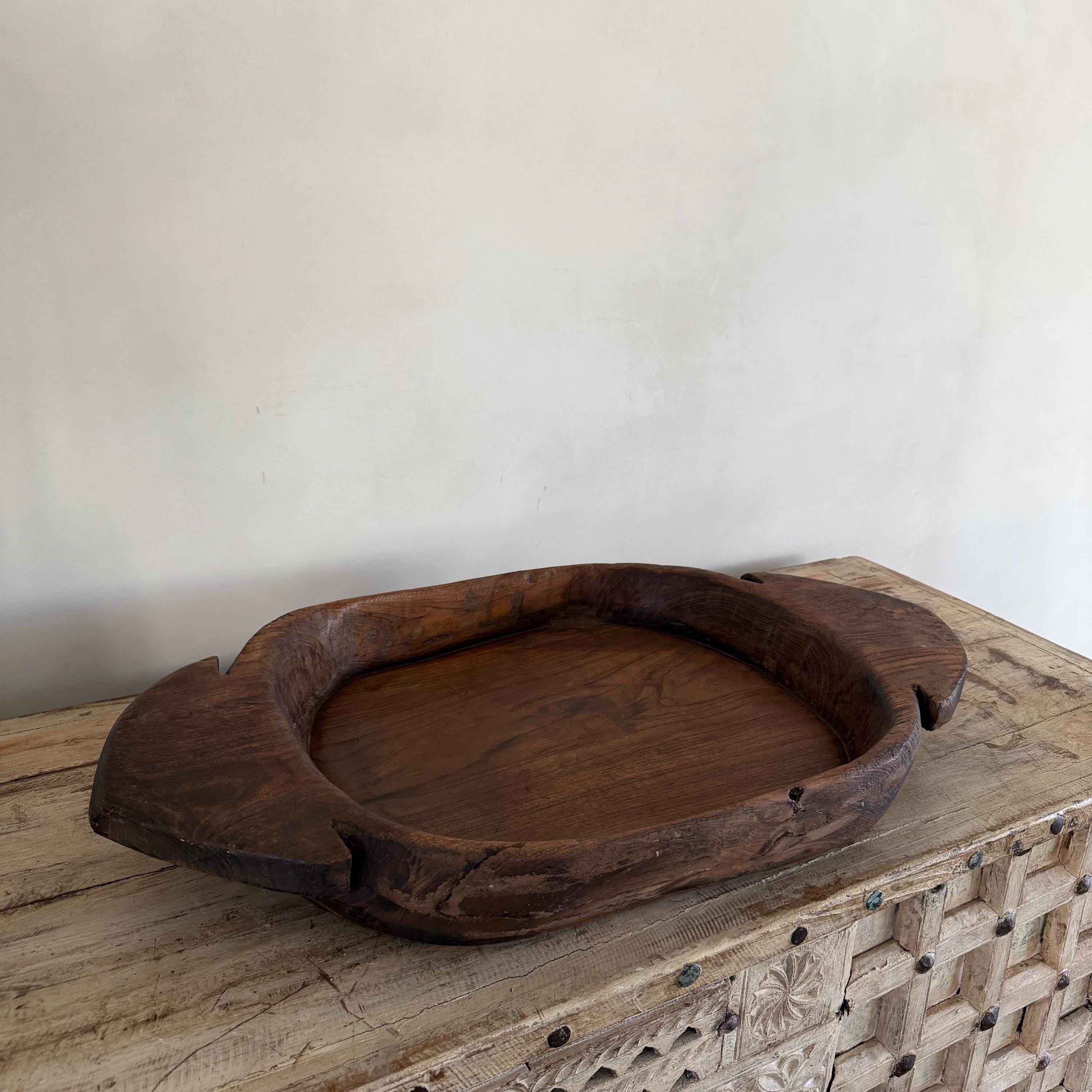 Vintage Teak Wood Dough Bowl | Rustic Parat Tray 28.5"