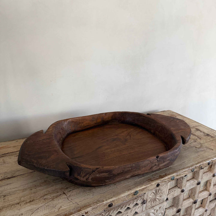 Vintage Teak Wood Dough Bowl | Rustic Parat Tray 28.5"