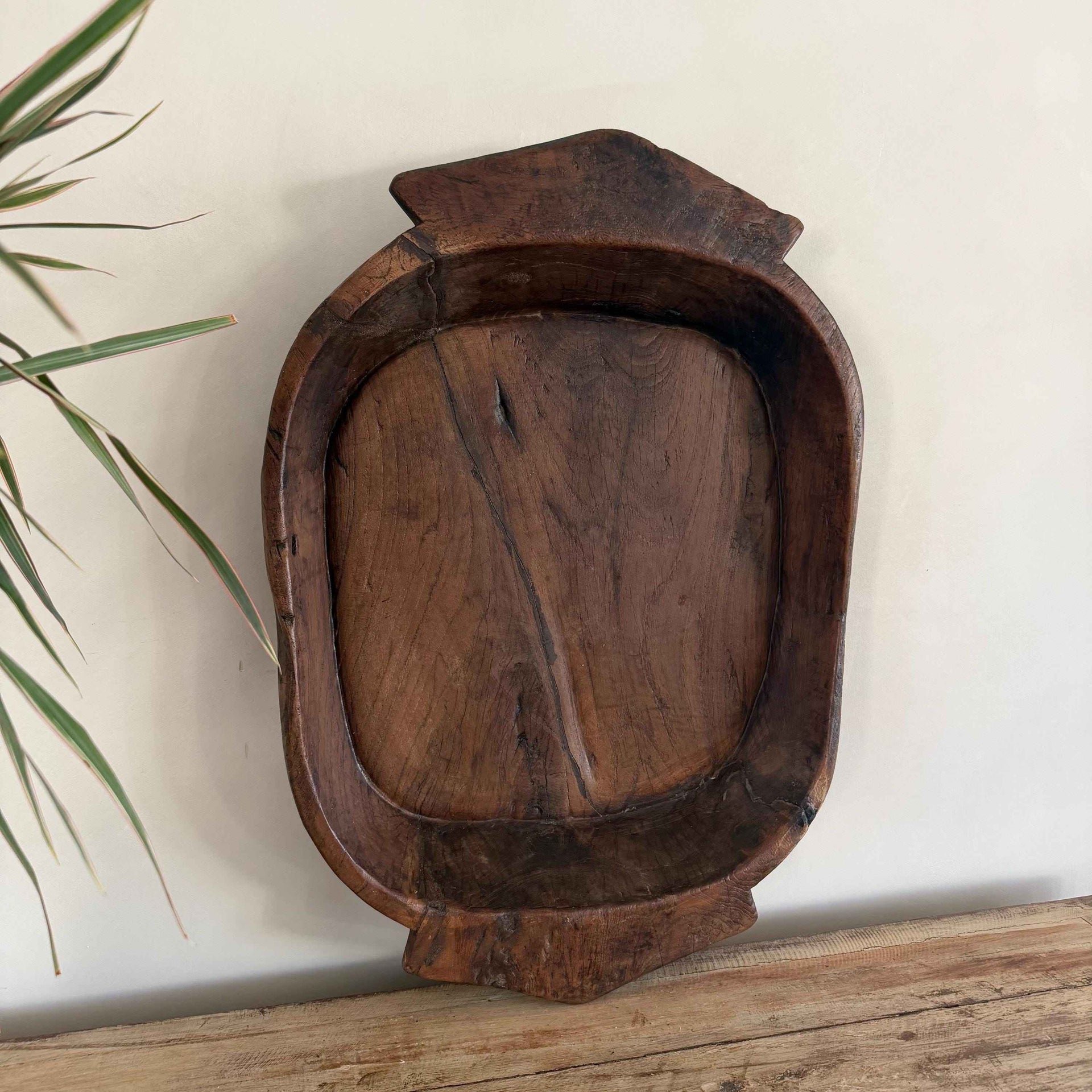 Vintage Teak Wood Dough Bowl | Rustic Parat Tray 24"