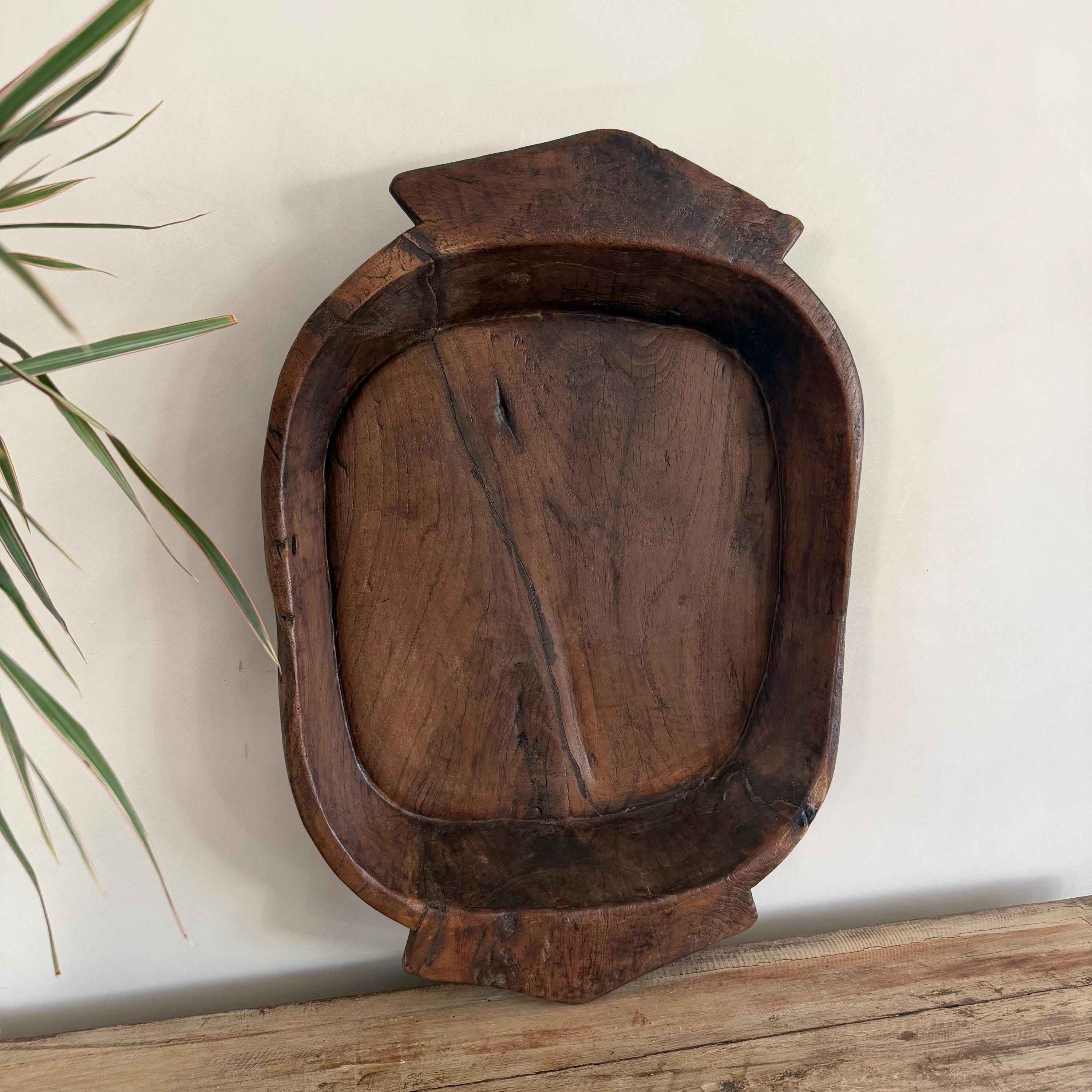Vintage Teak Wood Dough Bowl | Rustic Parat Tray 24"