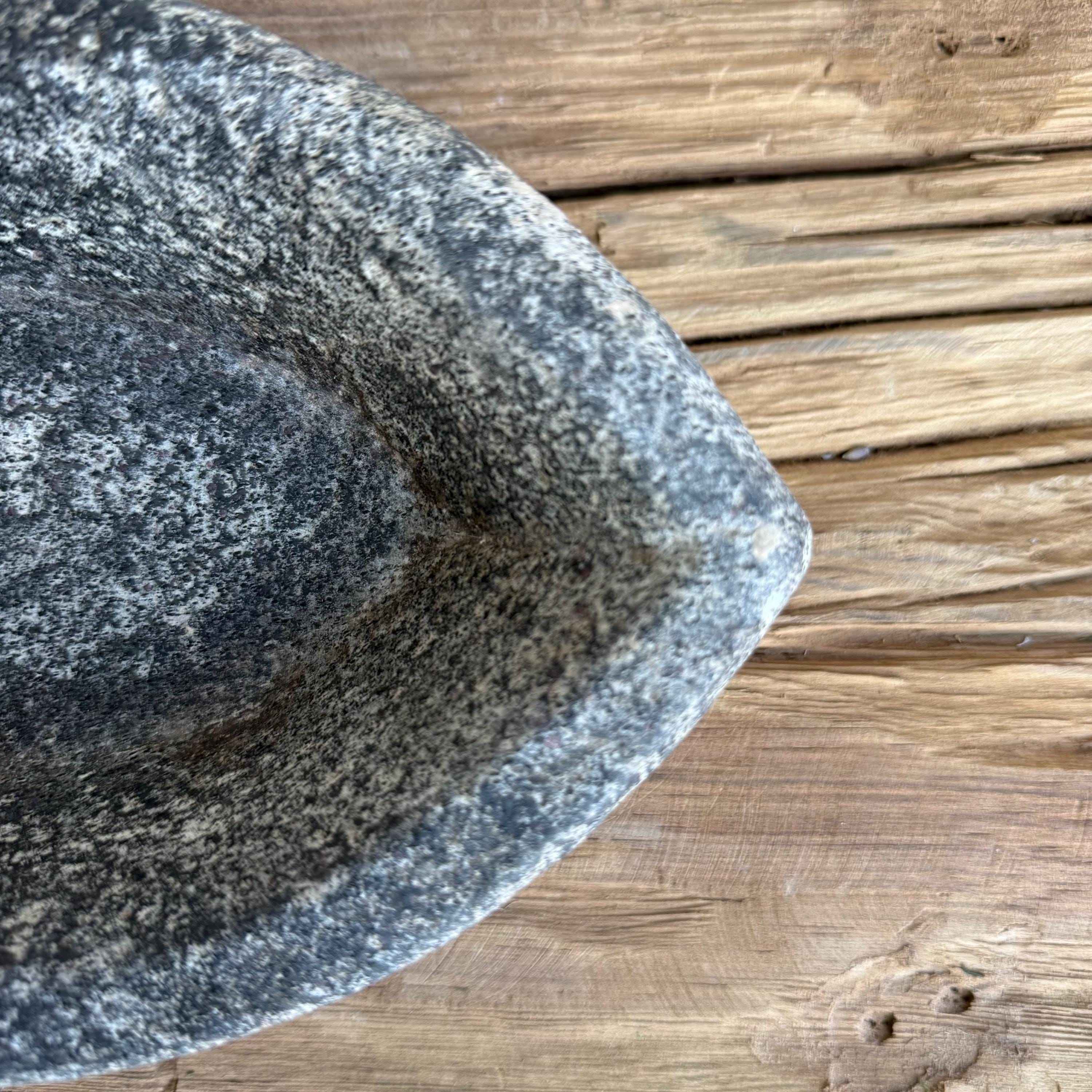 Vintage Marble Kharal 11.5" Stone Tray, Antique Limestone Carved Oval Tray, Primitive Stone Centerpiece