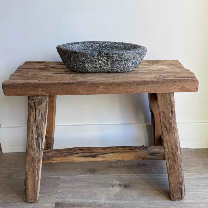 Vintage Marble Kharal 11.5" Stone Tray, Antique Limestone Carved Oval Tray, Primitive Stone Centerpiece