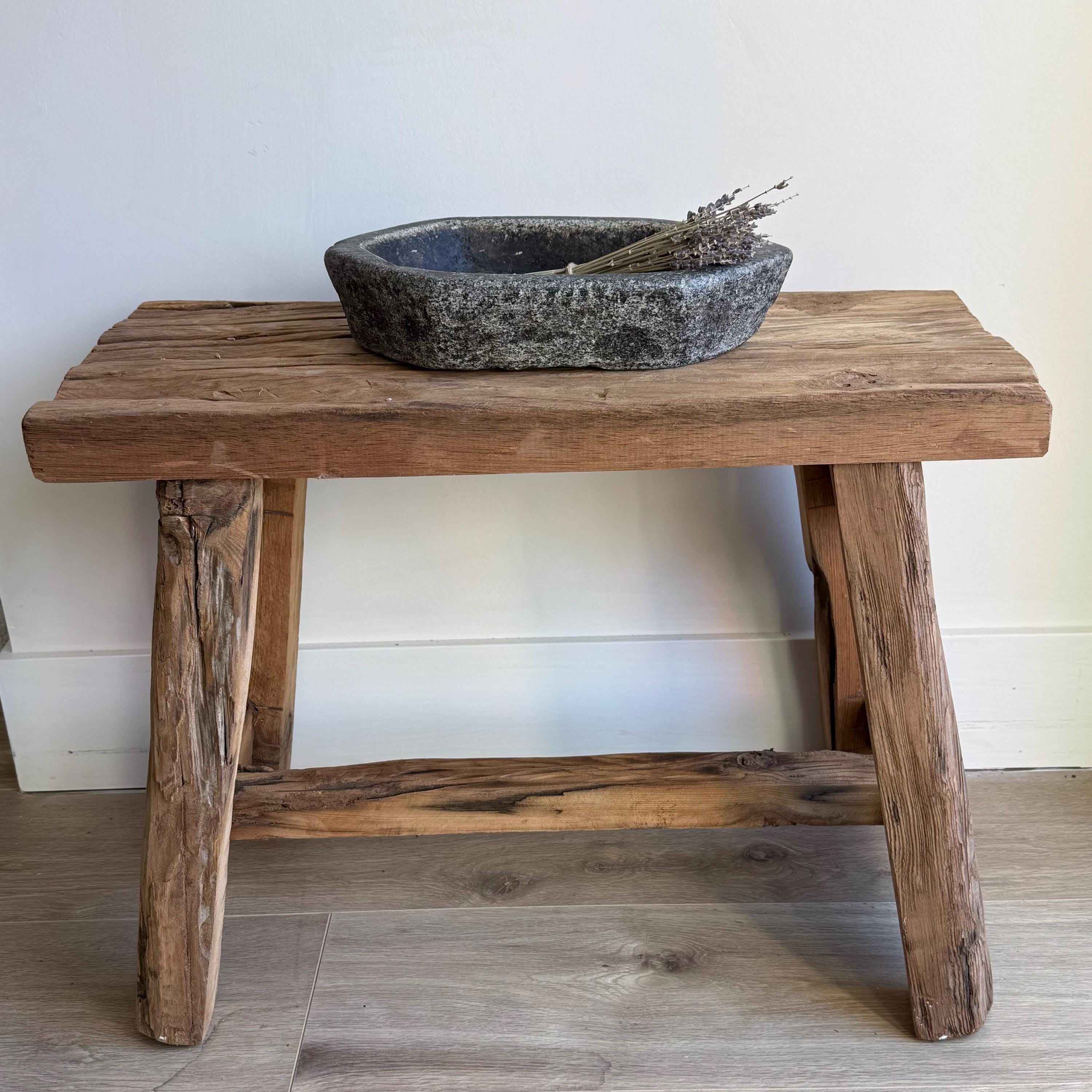 Vintage Marble Kharal 12" Stone Tray, Antique Limestone Carved Oval Tray, Primitive Stone Centerpiece