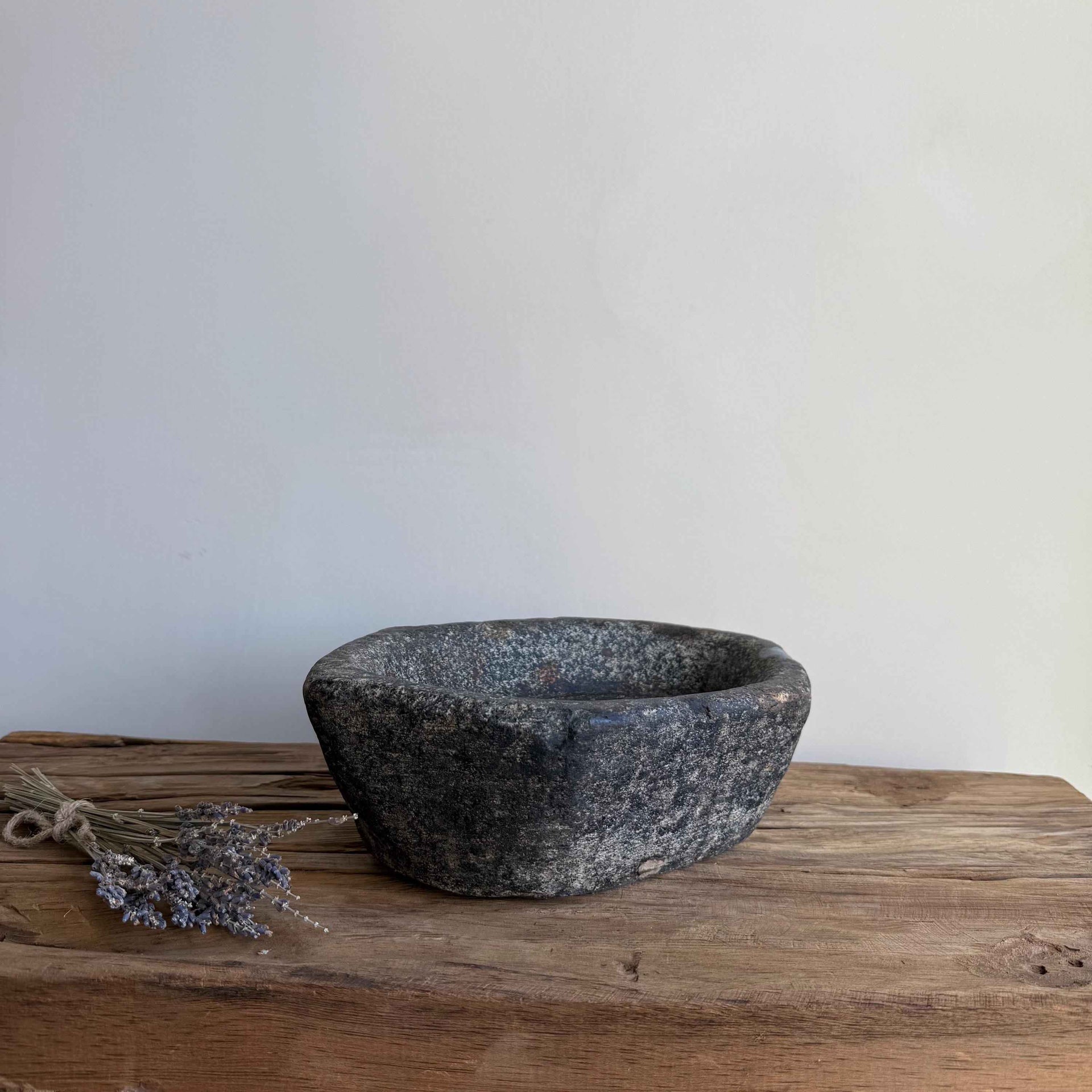 Vintage Marble Kharal 10.5" Stone Tray, Antique Limestone Carved Oval Tray, Primitive Stone Centerpiece