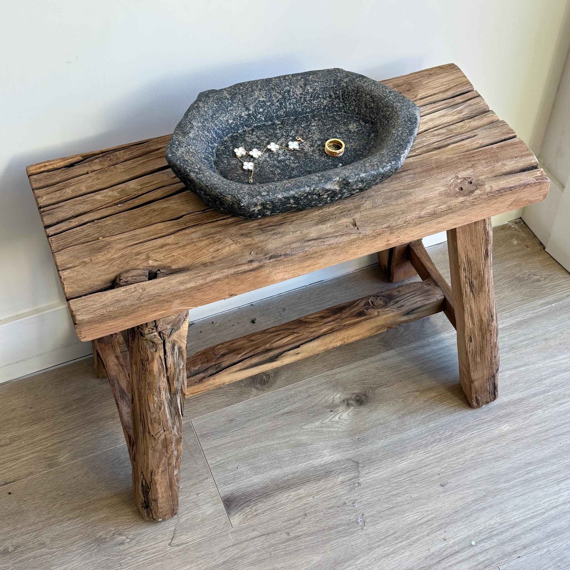 Vintage Marble Kharal 12.5" Stone Tray, Antique Limestone Carved Oval Tray, Primitive Stone Centerpiece