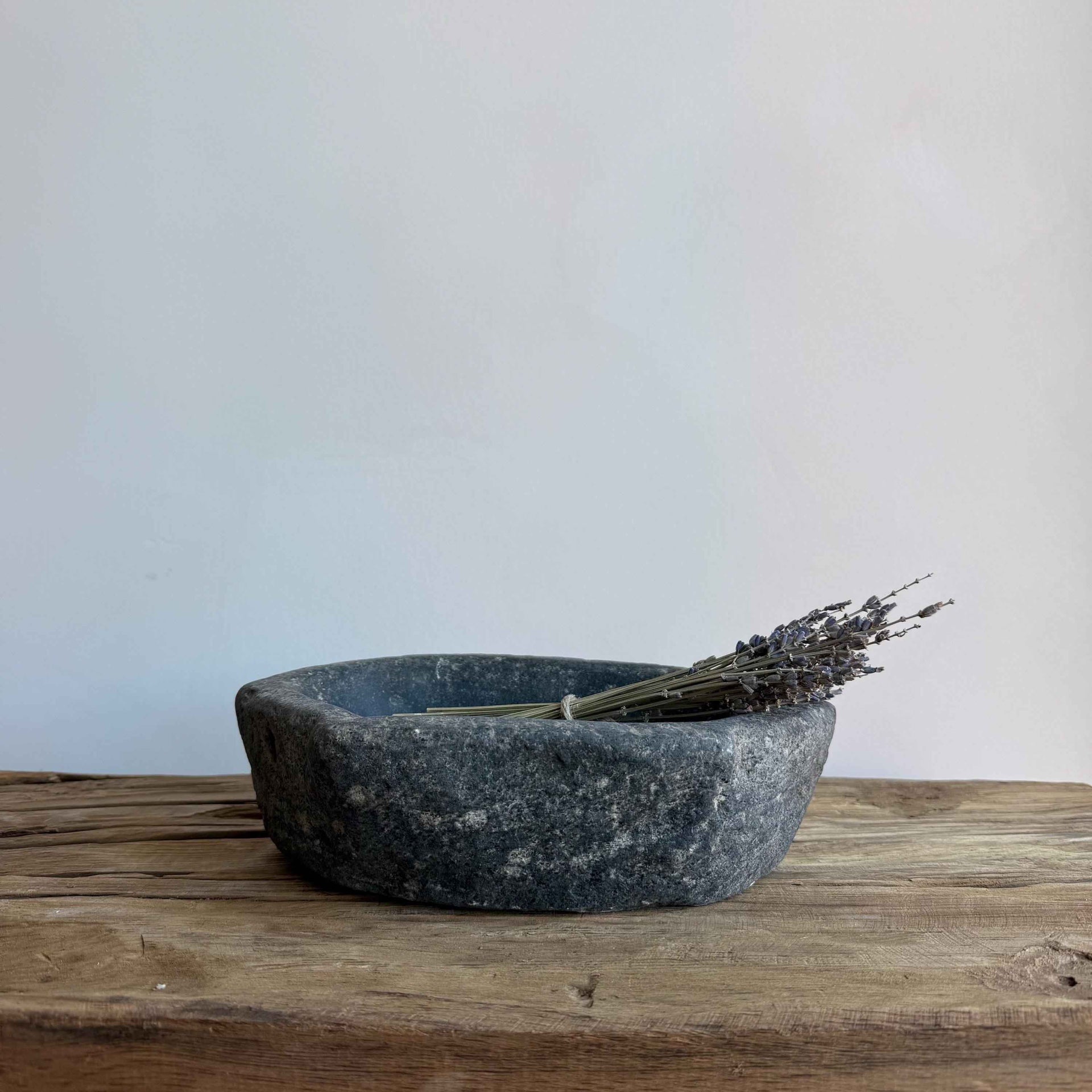 Vintage Marble Kharal 9" Stone Tray, Antique Limestone Carved Oval Tray, Primitive Stone Centerpiece