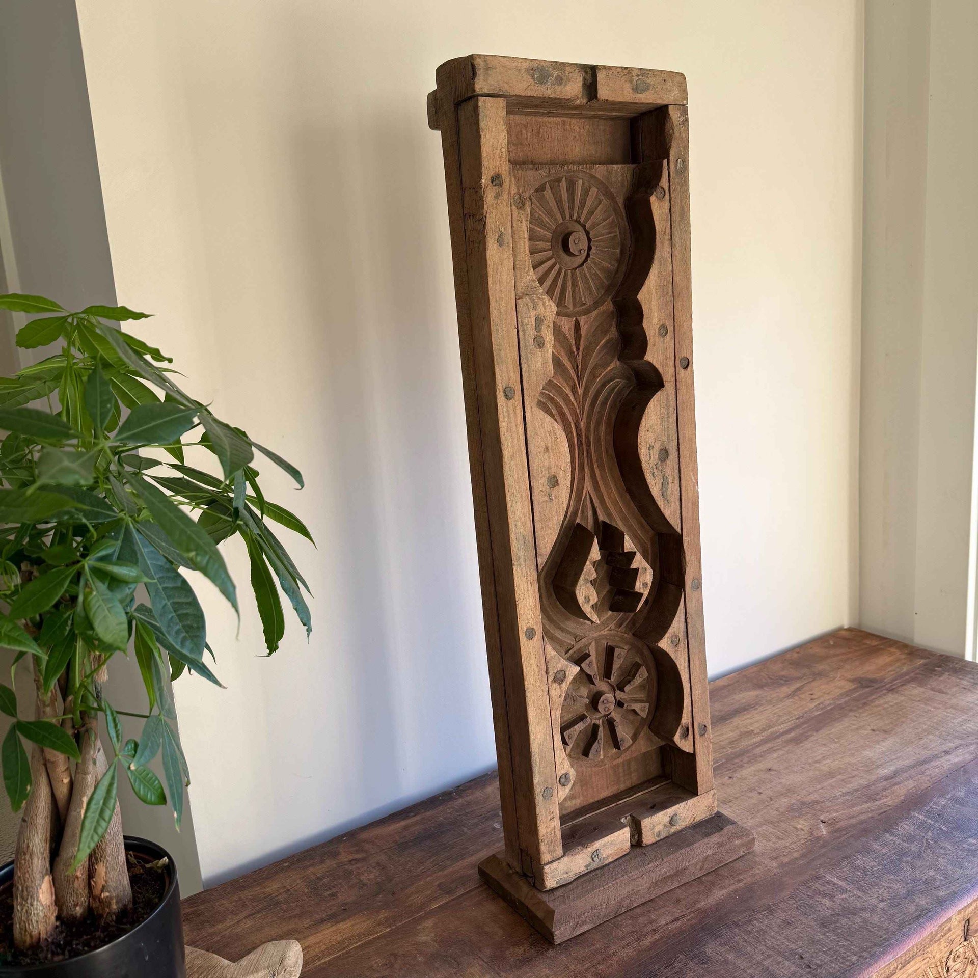 Vintage Concrete Mold 27" | Wood Console Decor