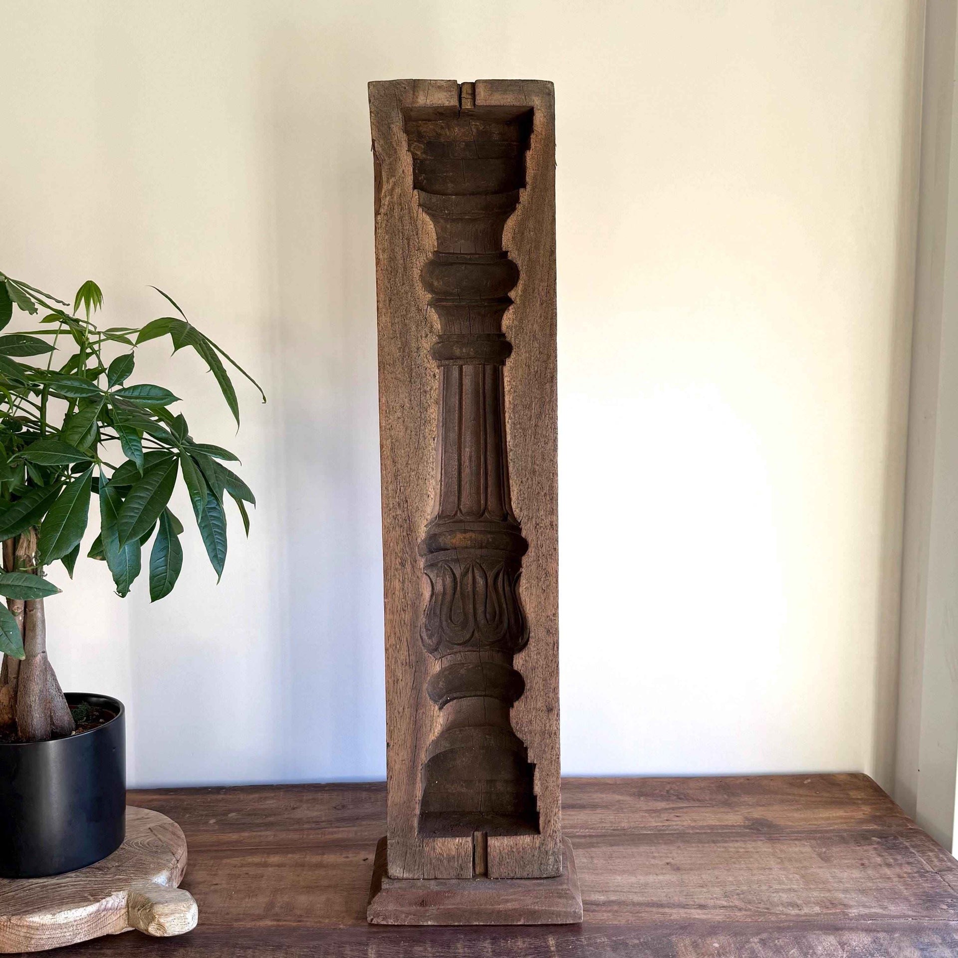 Vintage Concrete Mold 27" | Wood Console Decor