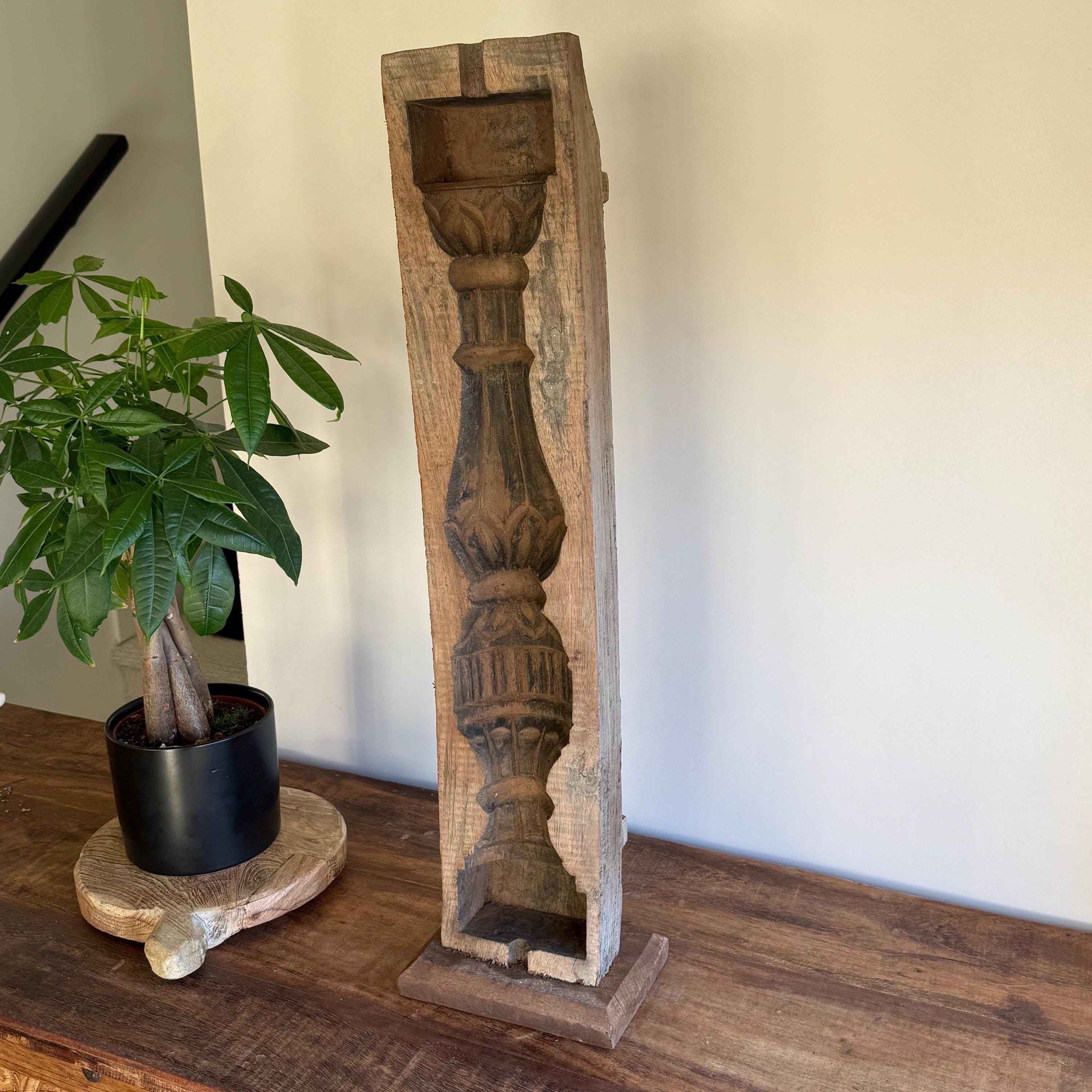 Vintage Concrete Mold 27" | Wood Console Decor