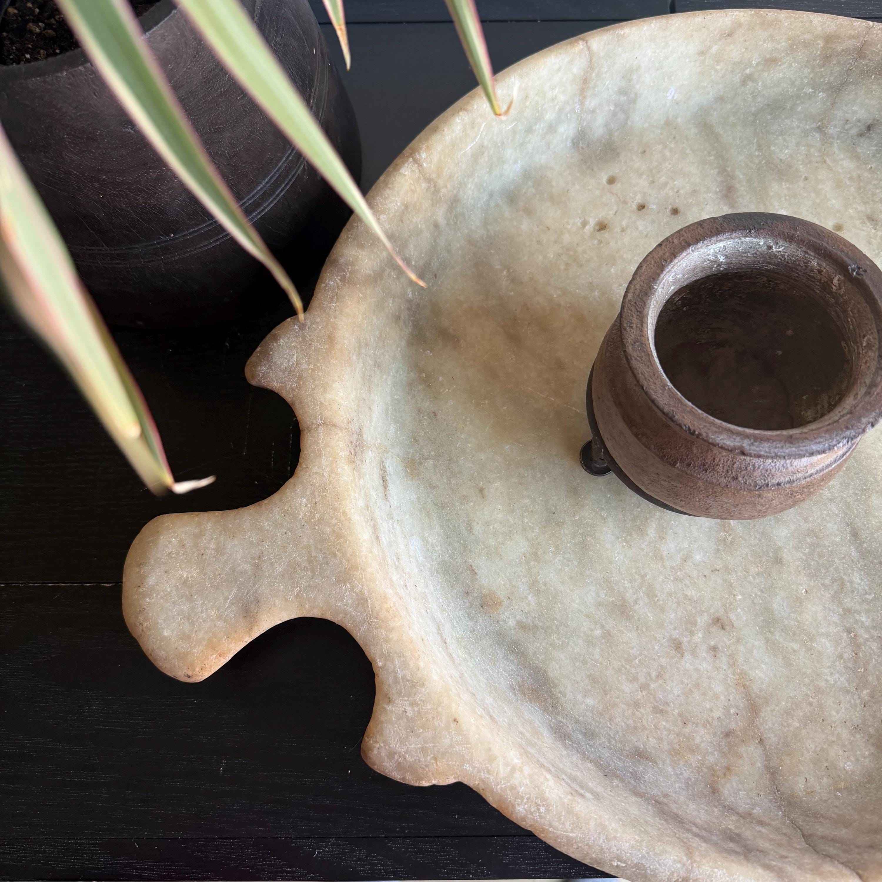 Small Vintage Clay Pot Vessel with Iron Stand |  Rustic Terracotta Mini Planter