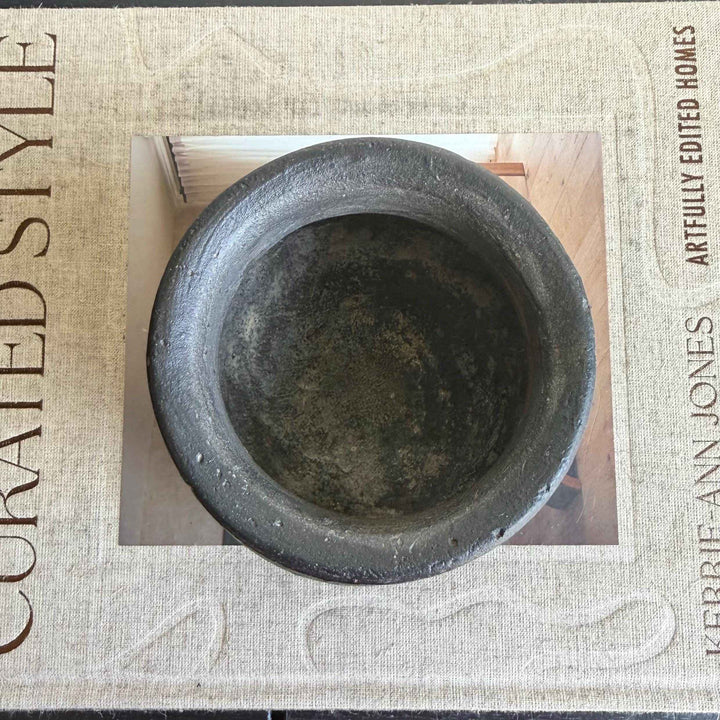 Small Vintage Clay Pot Vessel with Iron Stand |  Rustic Terracotta Mini Planter