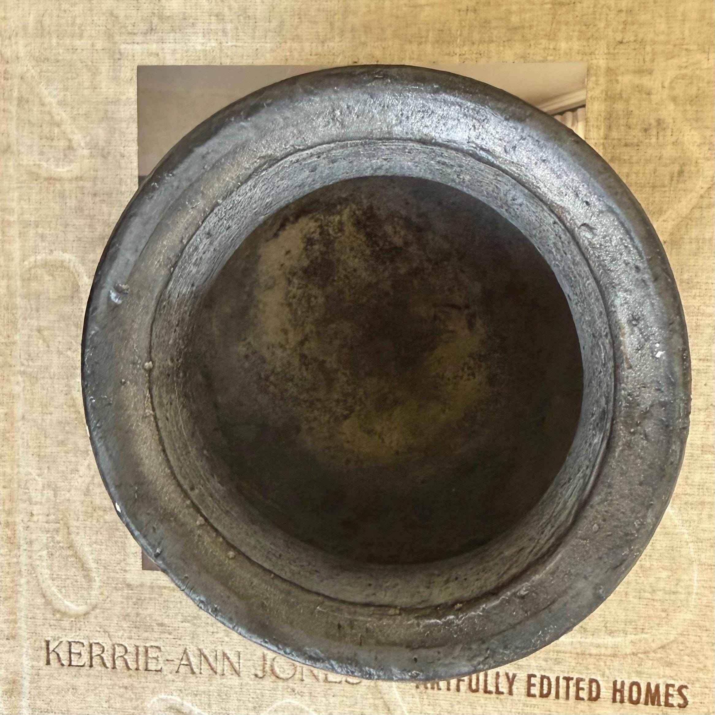 Small Vintage Clay Pot Vessel with Iron Stand |  Rustic Terracotta Mini Planter