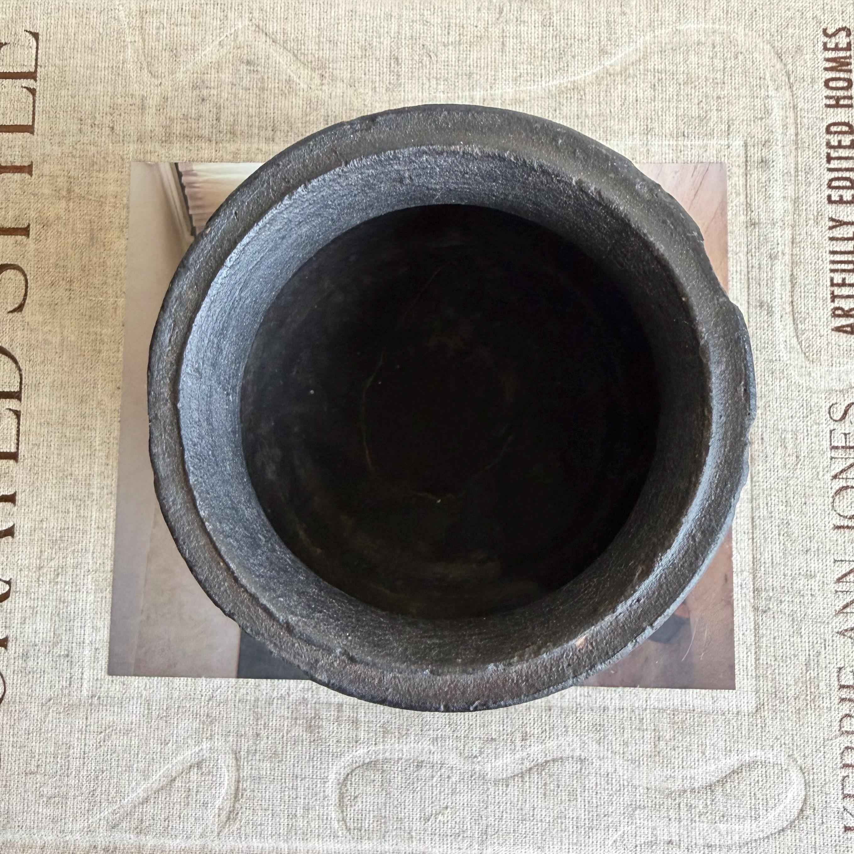 Small Vintage Clay Pot Vessel with Iron Stand |  Rustic Terracotta Mini Planter