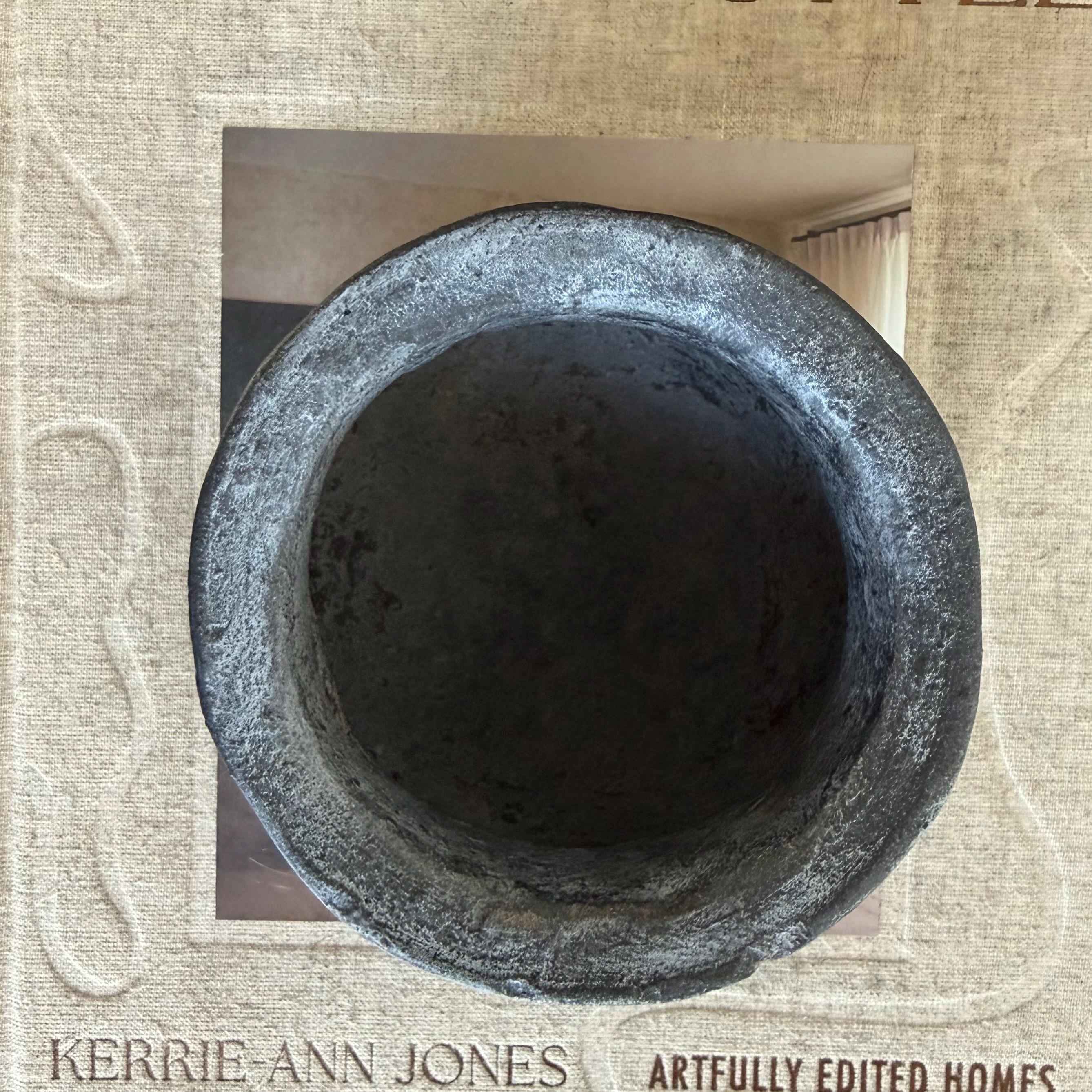 Small Vintage Clay Pot Vessel with Iron Stand |  Rustic Terracotta Mini Planter