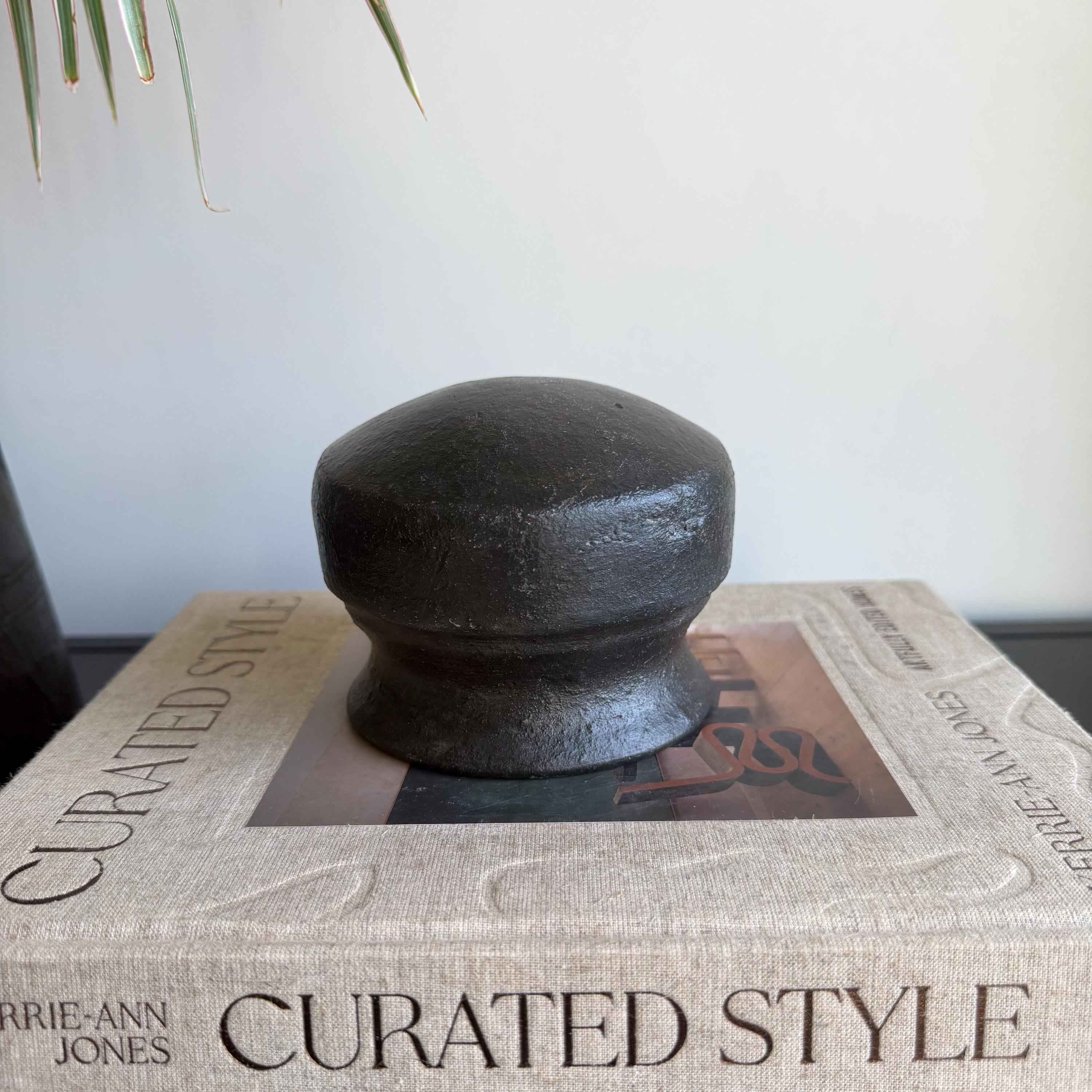 Small Vintage Clay Pot Vessel with Iron Stand |  Rustic Terracotta Mini Planter