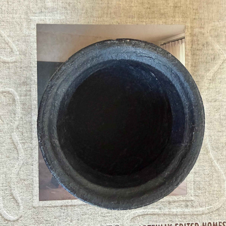 Small Vintage Clay Pot Vessel with Iron Stand |  Rustic Terracotta Mini Planter