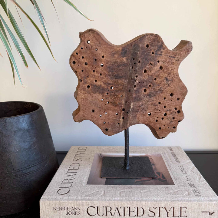 Vintage Wooden Printing Stamp on Iron Stand, Fabric/Textile Print Tool