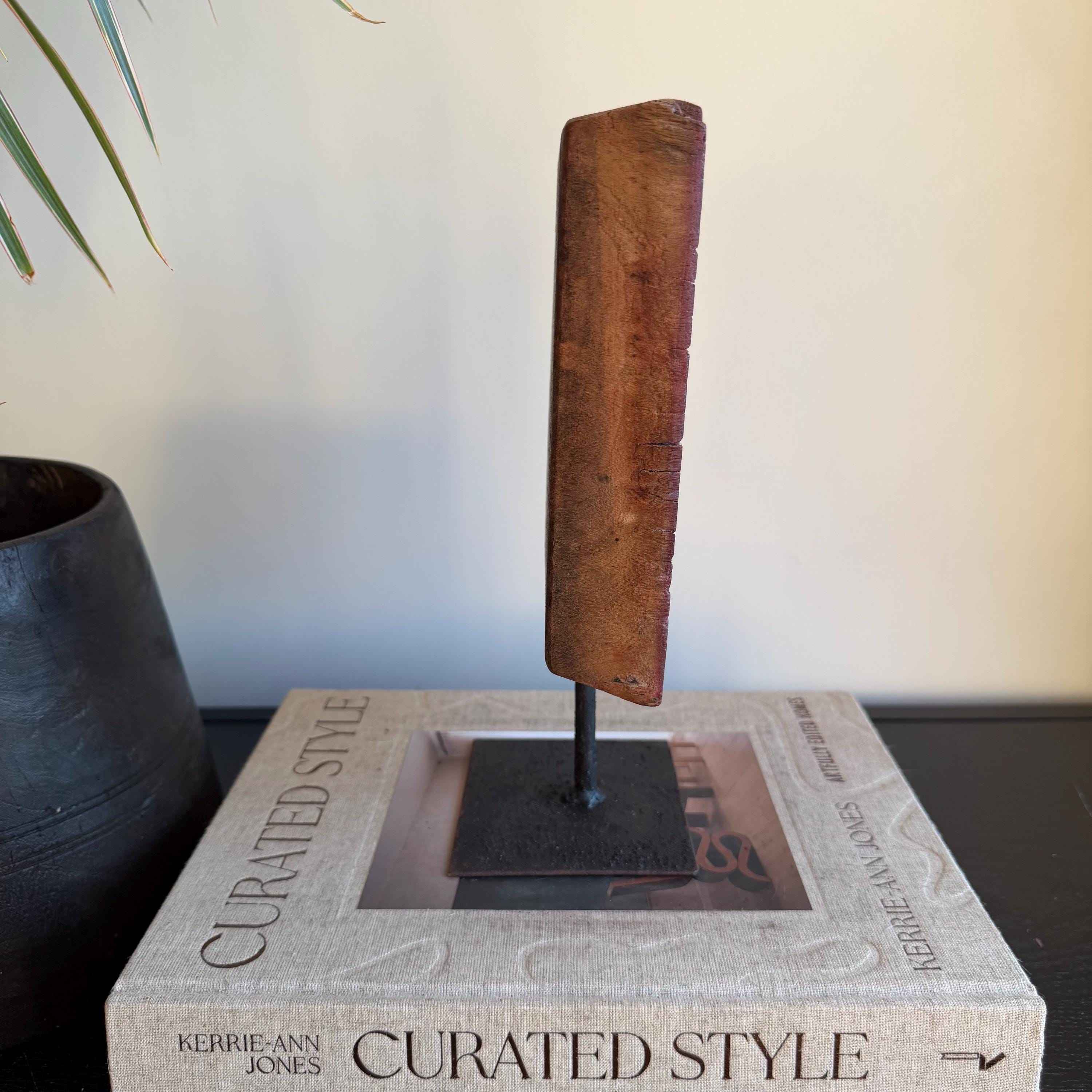 Vintage Wooden Printing Stamp on Iron Stand, Fabric/Textile Print Tool