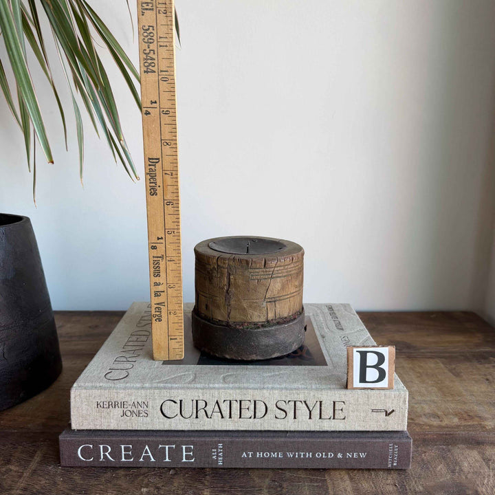 Vintage Wooden Wheel Candle Holder - Small