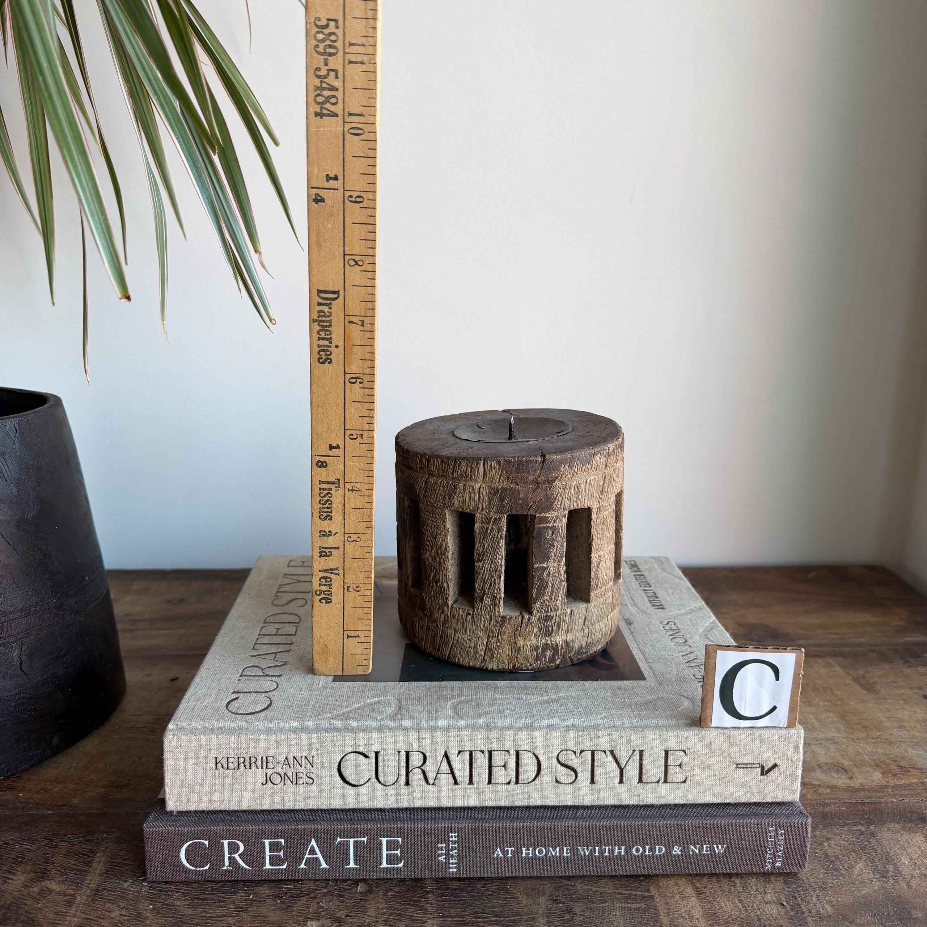 Vintage Wooden Wheel Candle Holder - Small