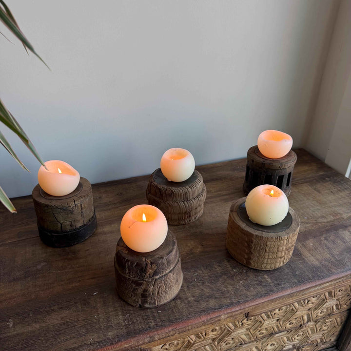 Vintage Wooden Wheel Candle Holder - Small