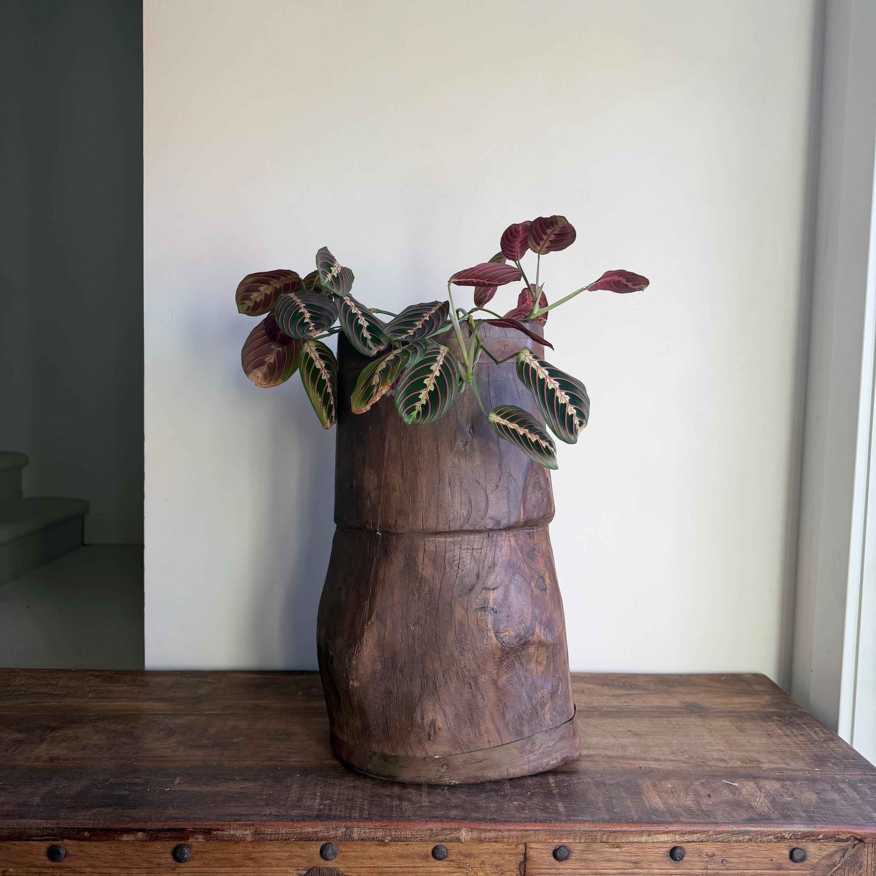 Antique Wooden Ukhali Planter 20.5" | Rustic Side Table