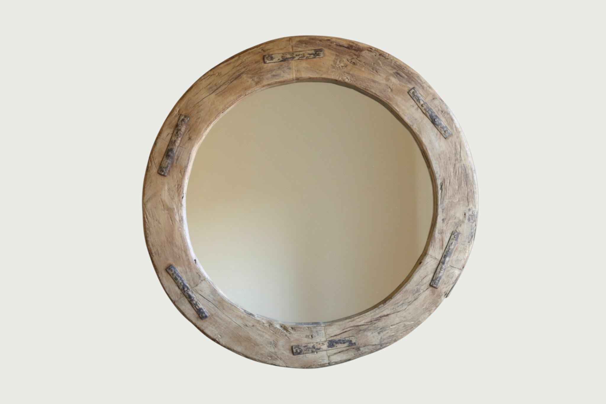 Reclaimed Wheel Mirror Bleached 27"