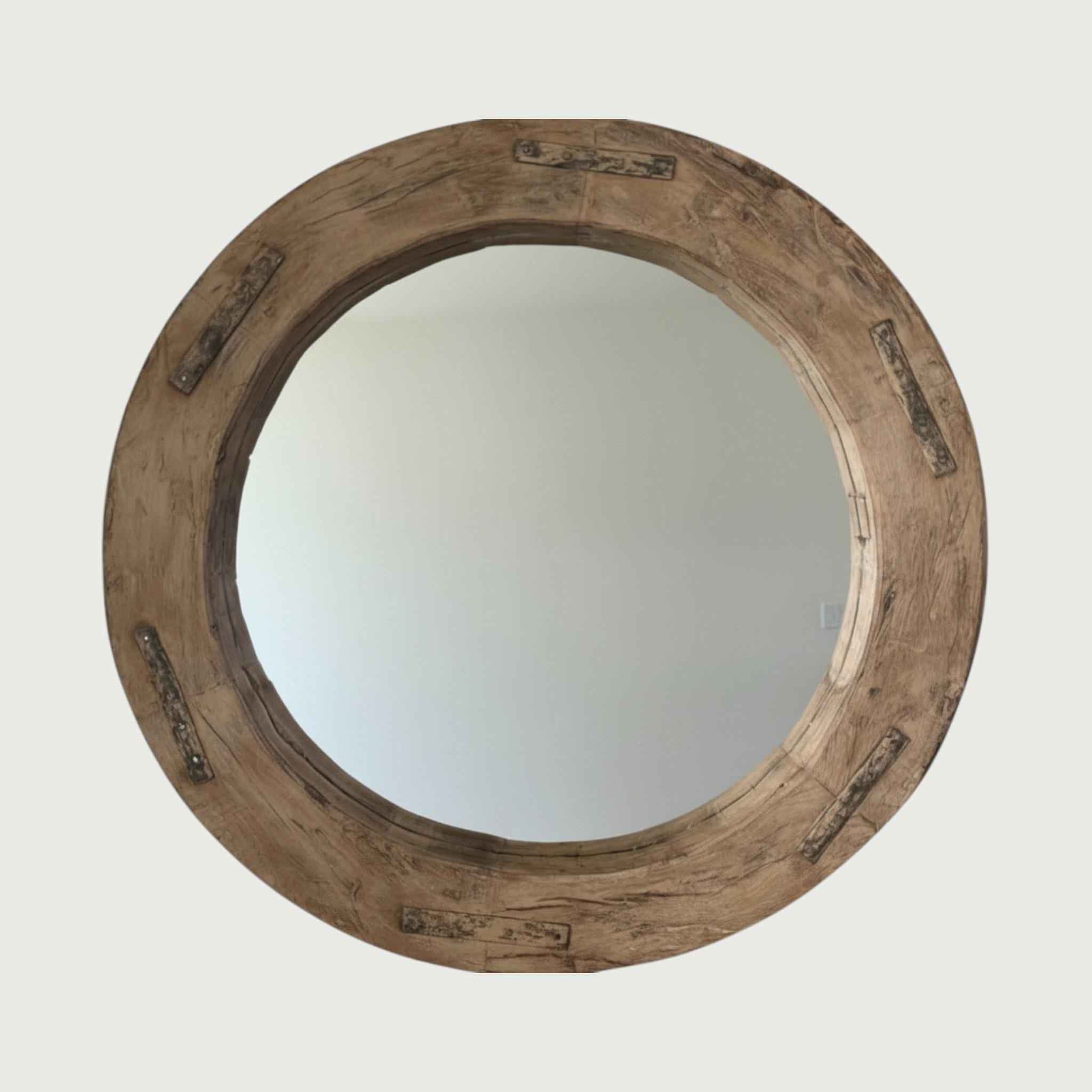 Reclaimed Wheel Mirror Bleached 27"