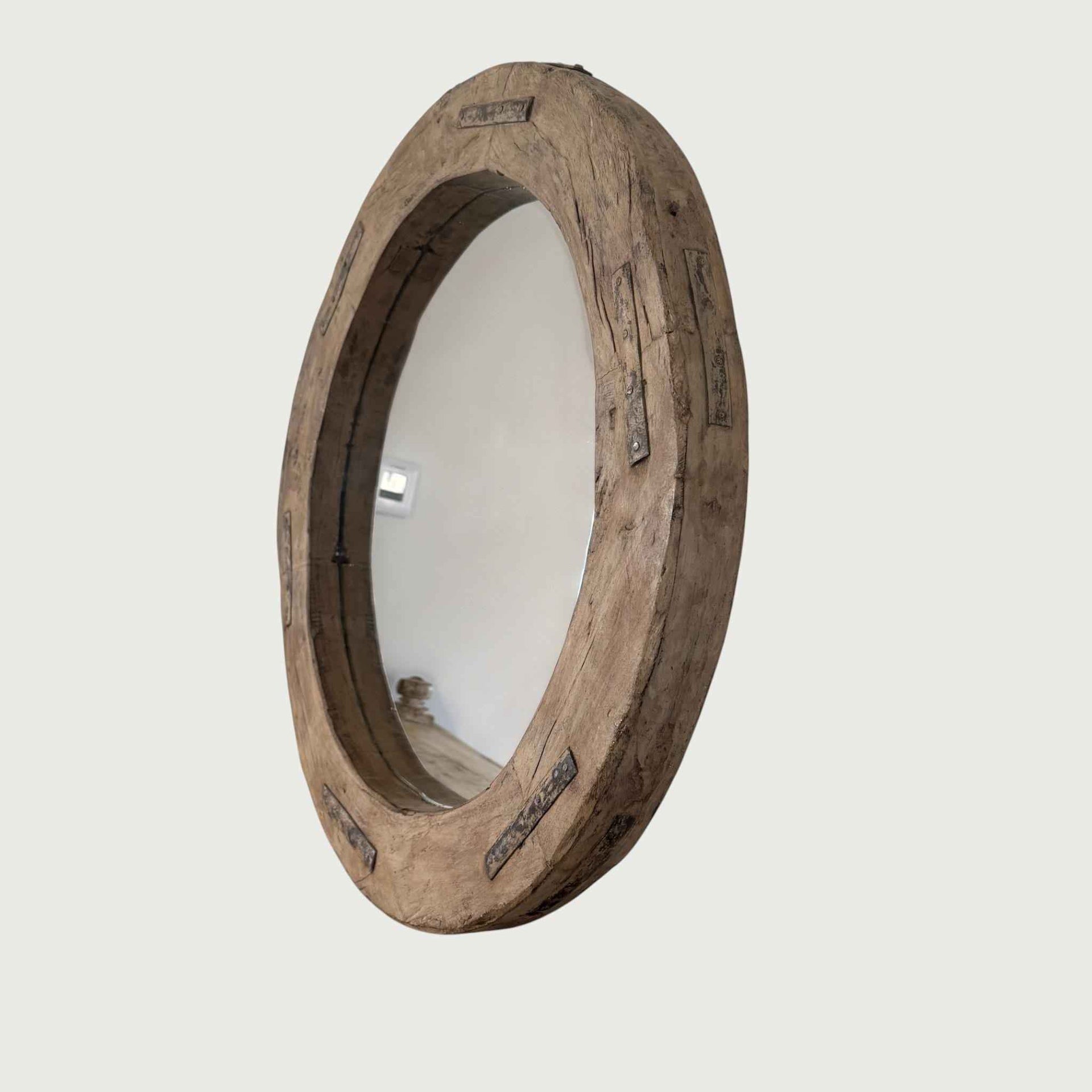 Reclaimed Wheel Mirror Bleached 27"