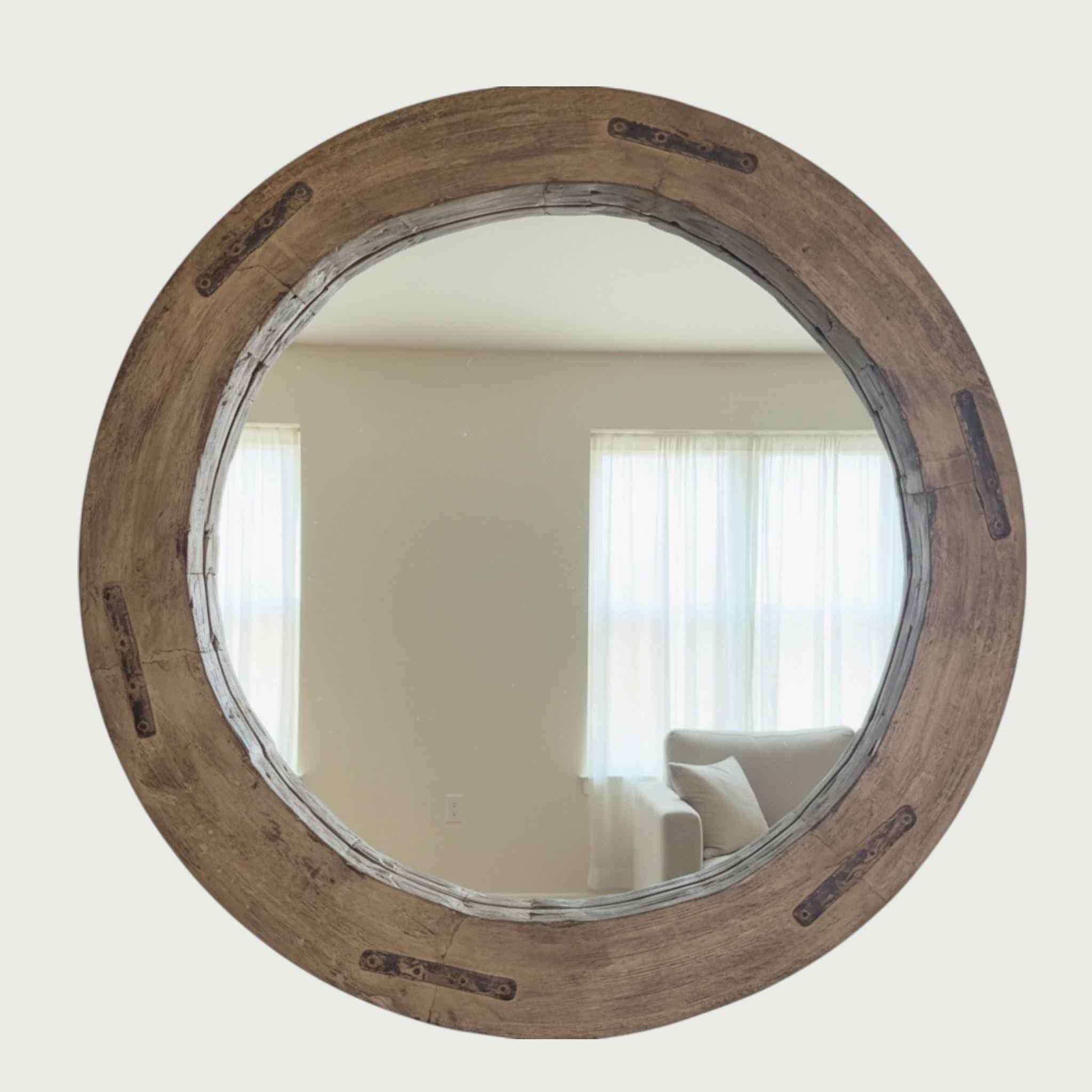 Reclaimed Wheel Mirror Bleached