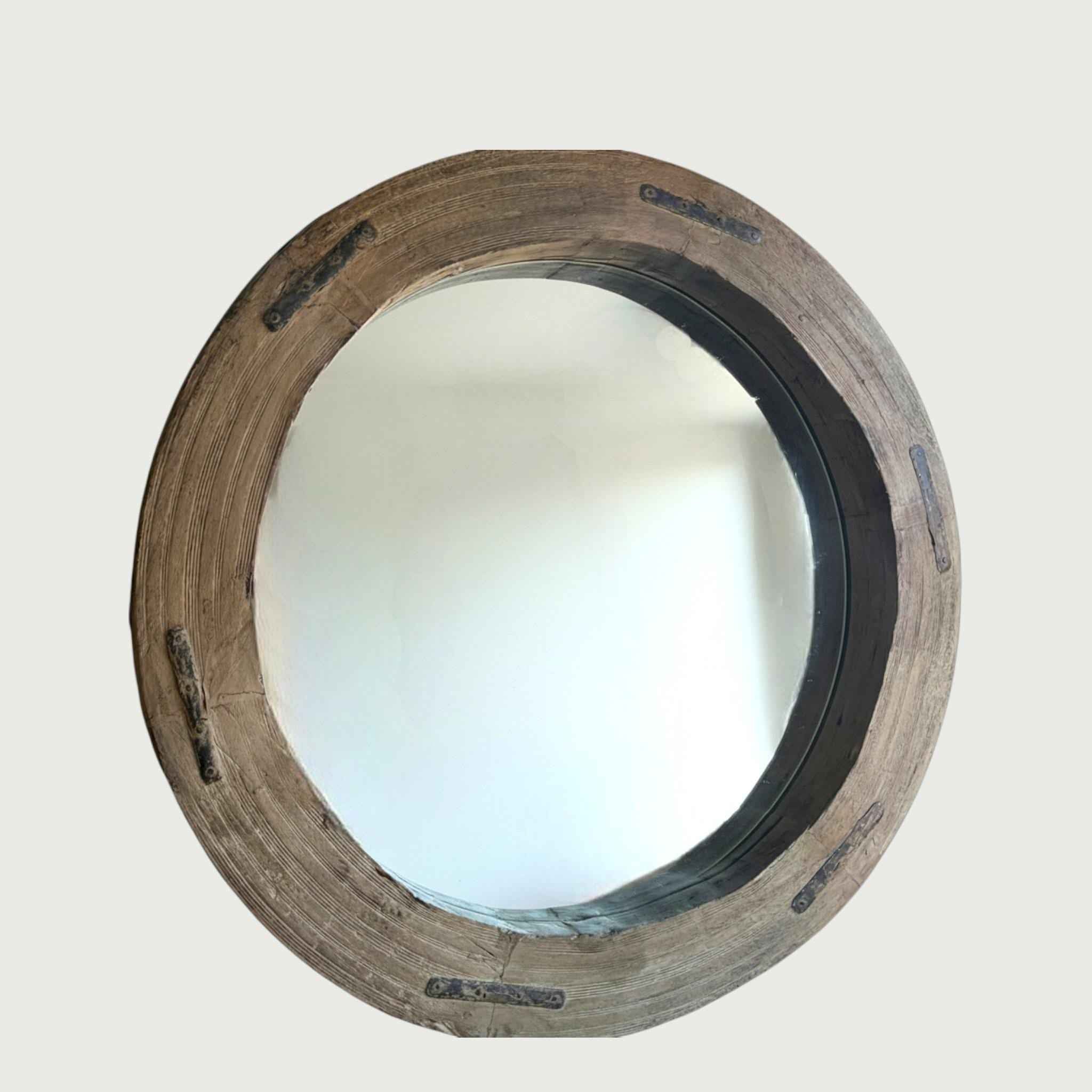 Reclaimed Wheel Mirror Bleached