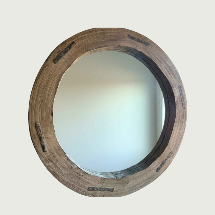 Reclaimed Wheel Mirror Bleached